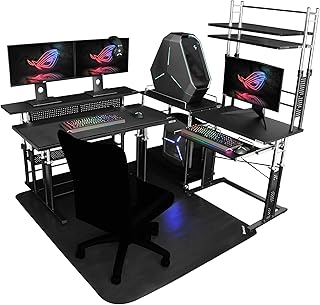 Bauhutteバウヒュッテ 【レイアウト別セット買い デュアルデスク】 昇降式デスク、昇降式パソコンラック、エクステンションデスク、PCディスプレイワゴン、チェアマット ブラック 5点セット