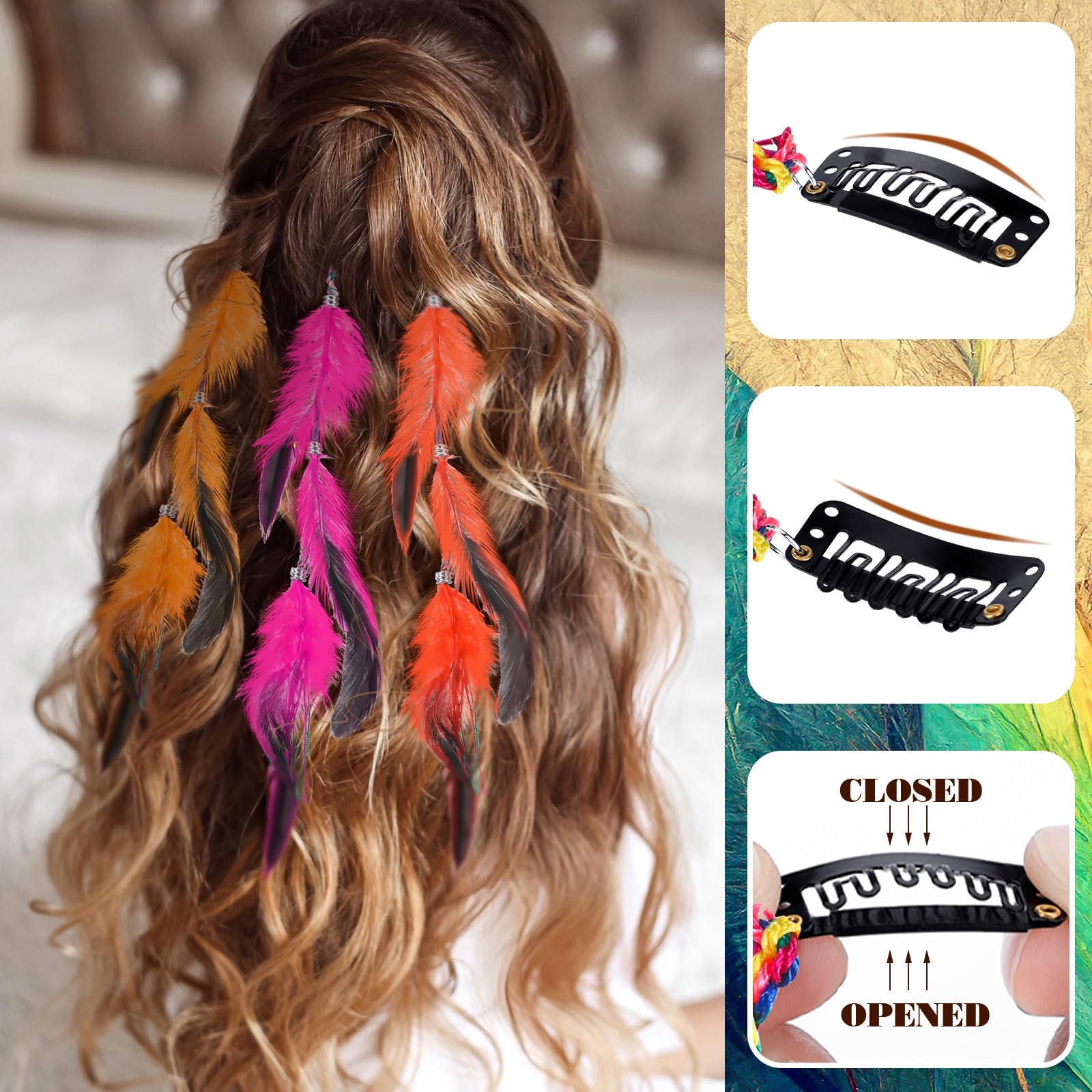 Amazon.com: Geyoga 12 Pcs Clip in Hair Feathers Extensions  display picture 1