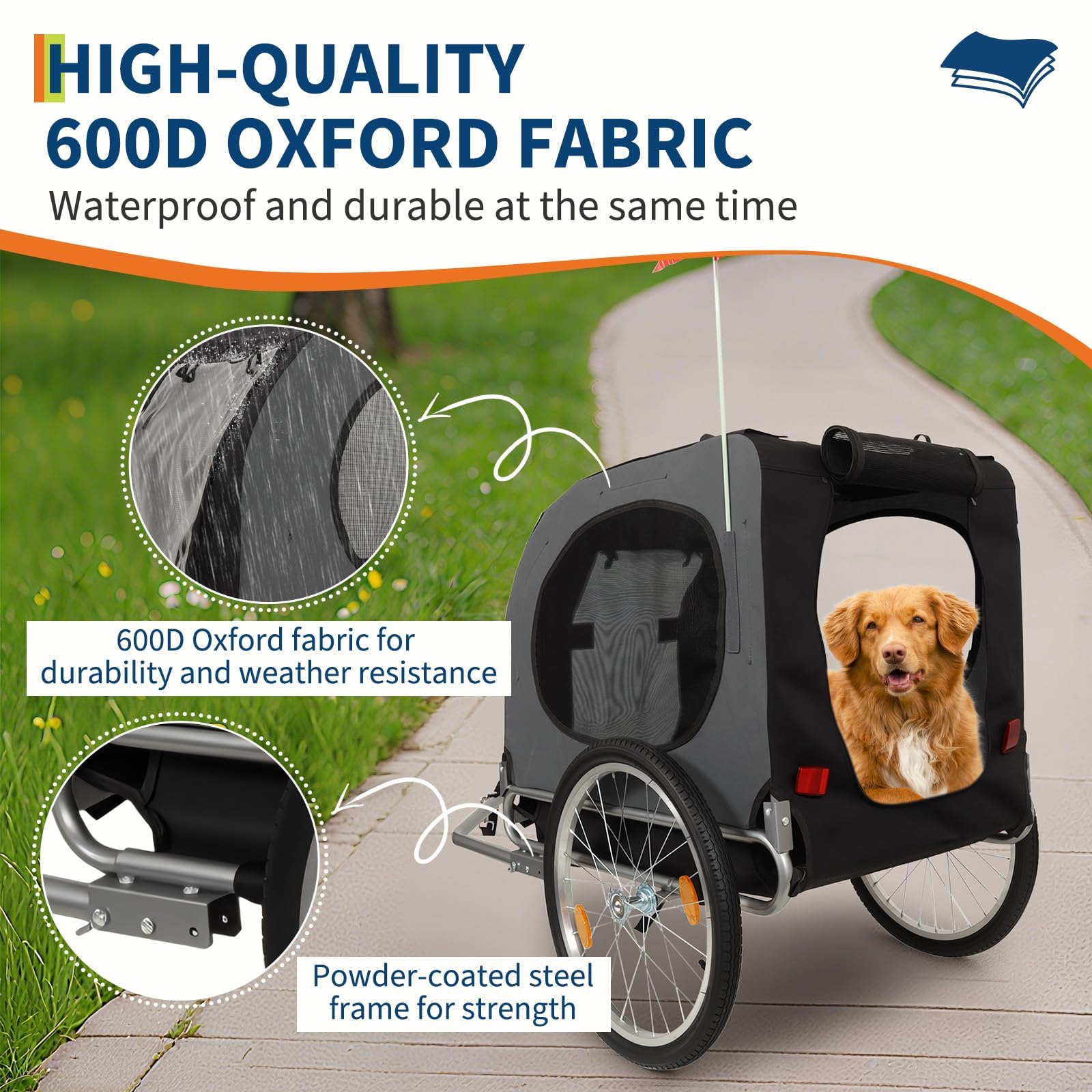 Remolques grandes para perros – Capacidad de 40 kg – Portabicicletas para mascotas – Tejido Oxford plegable, cierre universal – Diseño plegable, alfombra antideslizante y bandera de seguridad