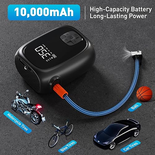 Miniatura 4 de Compresor de aire portátil para inflado de neumáticos, inflado rápido, apagado automático y pantalla LED, bomba de aire de alta potencia para