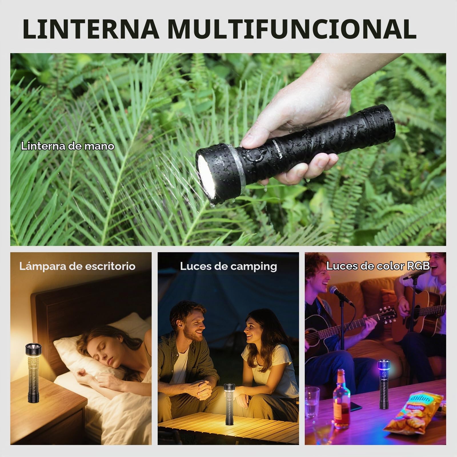 Wurkkos TS27 Linterna LED recargable con luz bidireccional, 3200 lúmenes | 845 metros linterna largo alcance, recargable USB Tipo-C, 3 modos de luz, impermeable IP68 para camping y emergencias