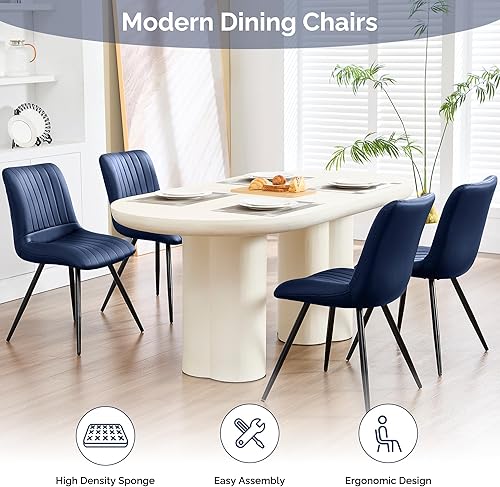 Vista 9 de Sillas de comedor, modernas sillas de comedor con cojines gruesos, sillas tapizadas de piel sintética para cocina, comedor con patas de metal