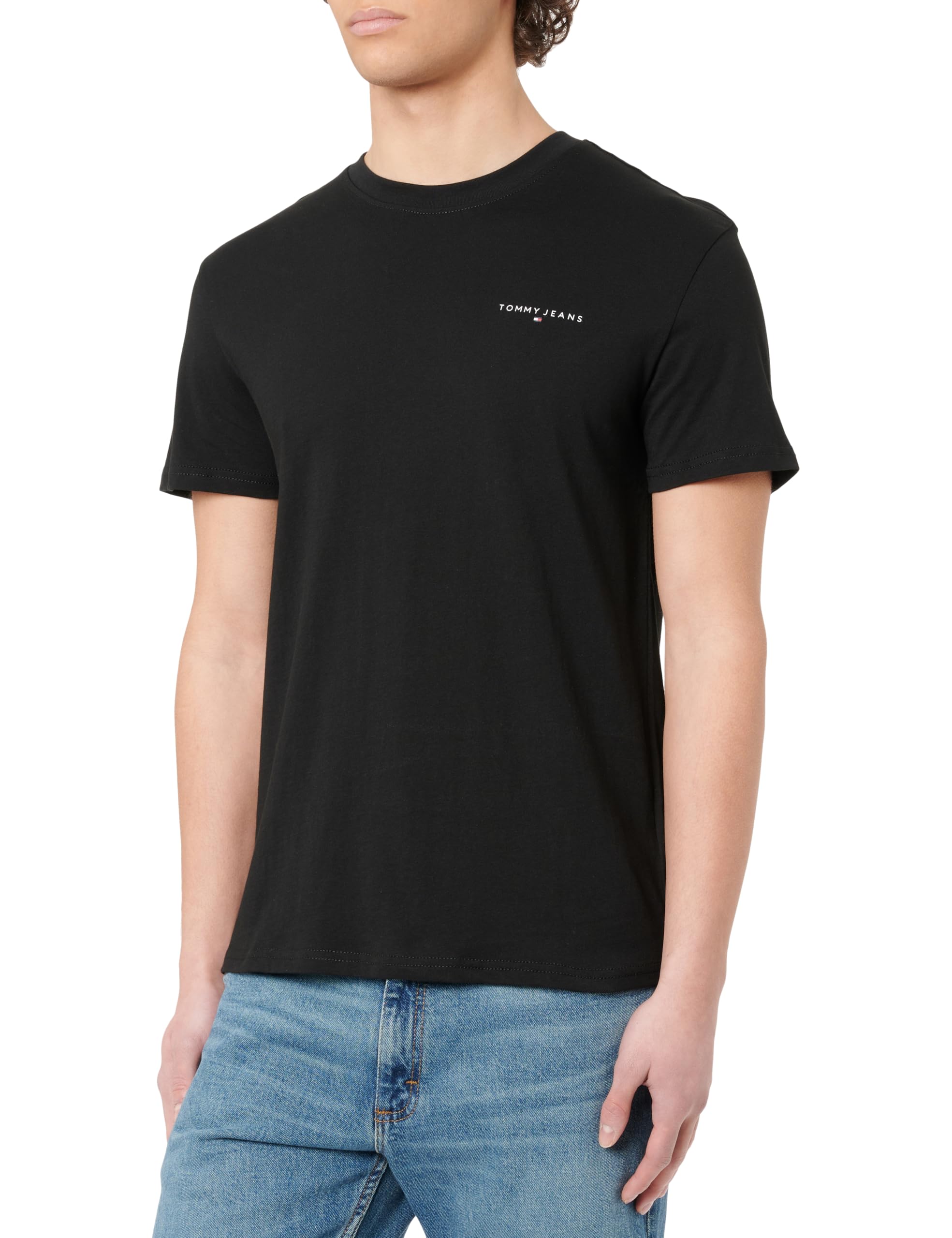 Tommy Jeans Men's TJM Slim Linear Chest Tee Ext Dm0Dm21188 S/S T-Shirt, Black (Black), L