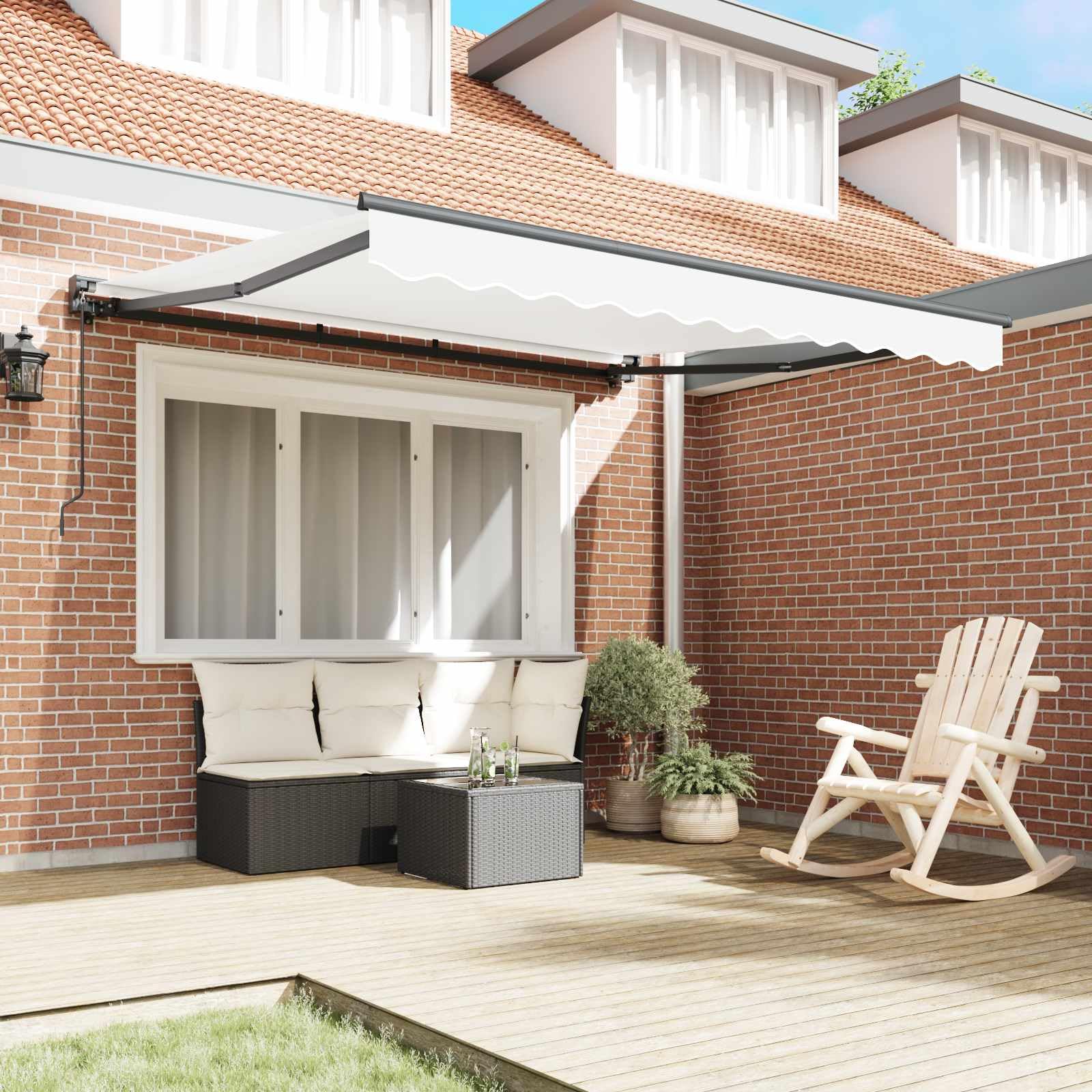 markise rahmen Markisenrahmen Weiß 350 x 250 cm Polyester mit PU-Beschichtung, einziehbare Garten für Terrasse Schatten, manuelle Kurbel oder elektrische Fernbedienung Color:BLACK / RED TEAK 2.0 160/180 Aluminium Adventure Ready