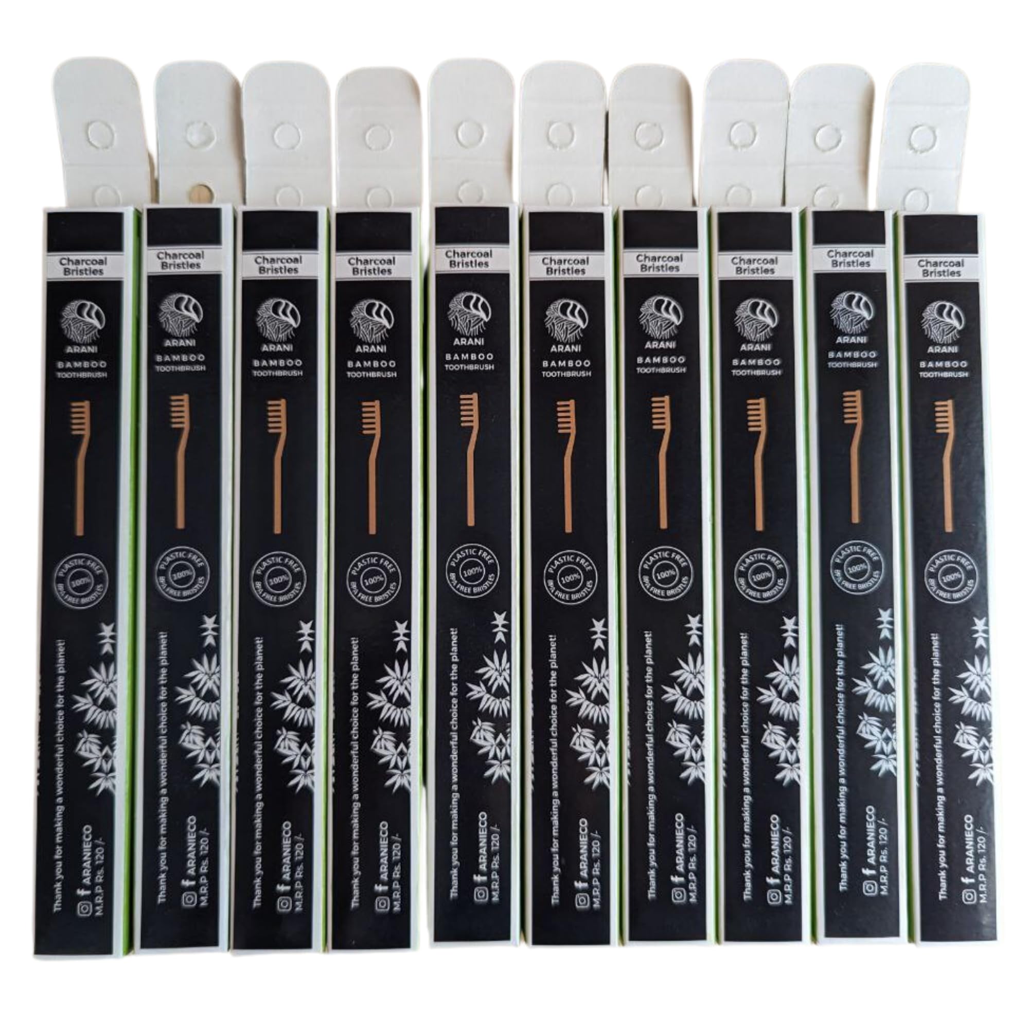 Arani Adult Eco Bamboo Manual Toothbrush Charcoal Bristle Flat Handle Pack Of 10|Smooth Edge|Waterproof Handle|Removes Plaque Stains|Protects Gums Tooth Enamel-image-24