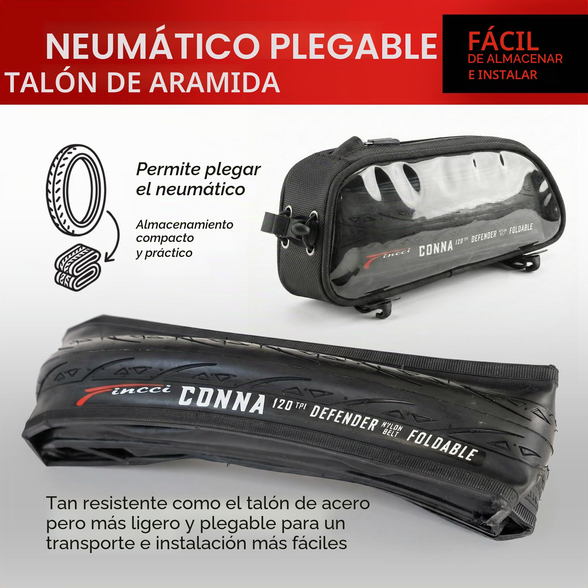 Fincci Bicicleta Cubiertas Carretera 700c x 25c - Par Plegable Neumáticos Bicicleta 28" con 1mm Antipinchazos 120 TPI - Gomas 25-622 per Adulto, Gravel, Carrera y Turismo Bici - Paquete de 2
