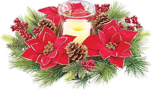 Collections Etc Centro de mesa de huracán de flor de pascua con purpurina