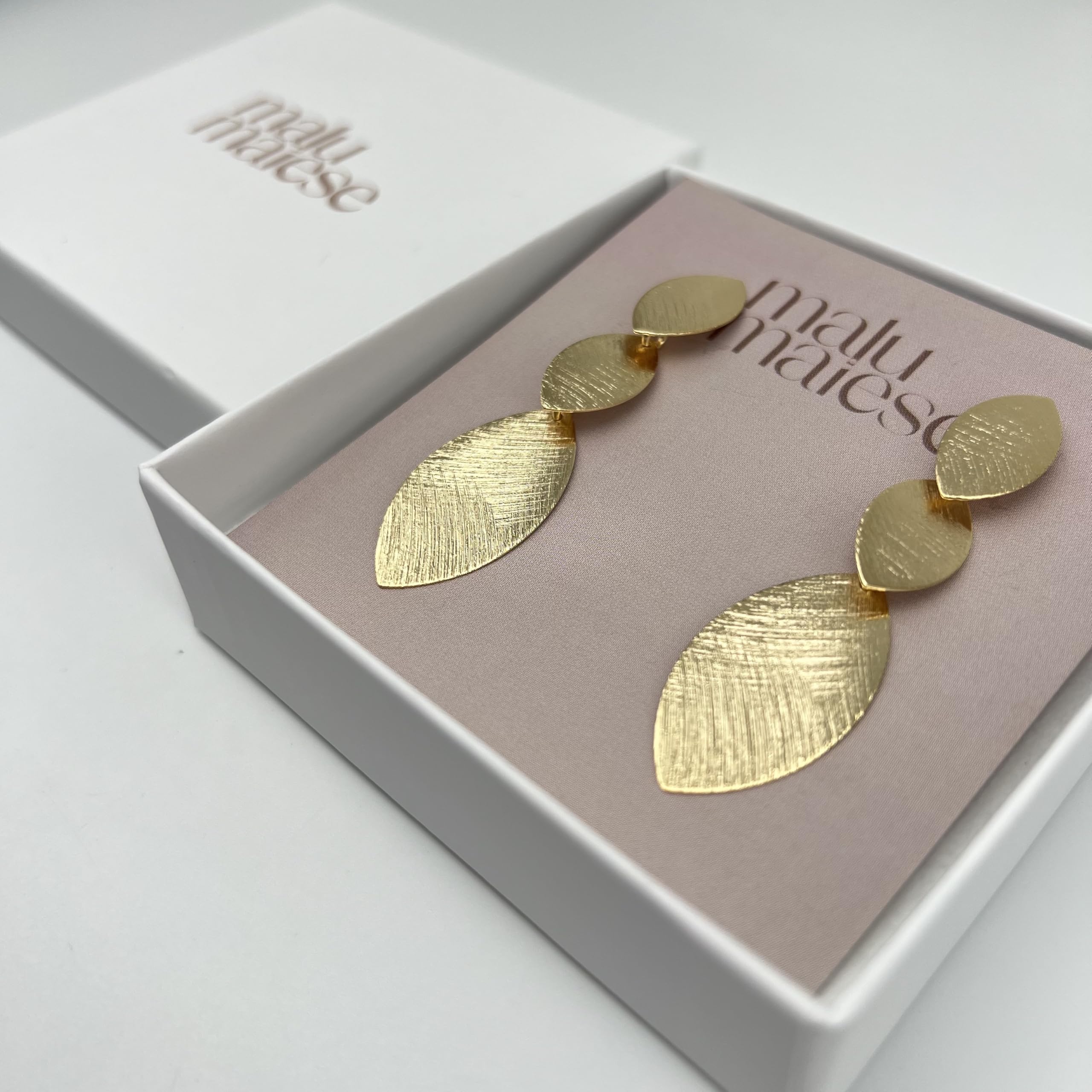 Pendientes Largos Navettes, Chapados en Oro de 18k, Joyas de Fiesta, Pendientes Largos y Ligeros, Joyas para Mujer, Regalo Único para Mujer, Regalo para Mamá