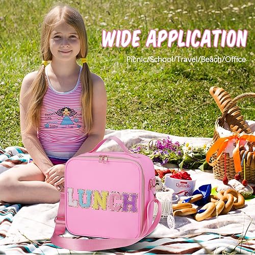 Miniatura 6 de Bolsa de almuerzo para mujer, lonchera aislada para niñas, lonchera personalizada con correa ajustable para el hombro, bolsa de almuerzo