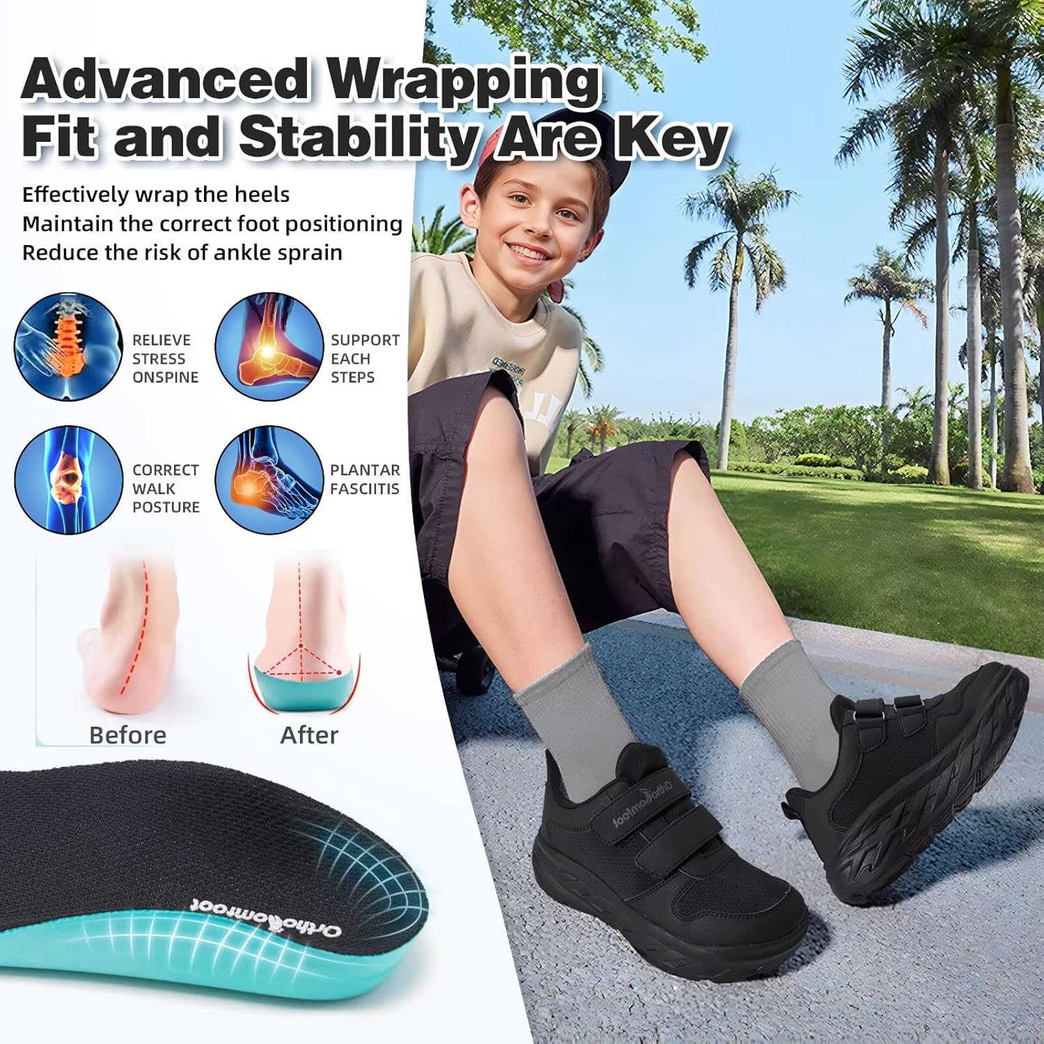 Boys Kids Orthopedic Tennis Shoes: Wide Toe Box Comfortable Casual Arch Support Plantar Fasciitis Running Sneakers, Corrective Orthotic Athletic School Sport Walking Shoes for Foot and Pain Relief - Image 6