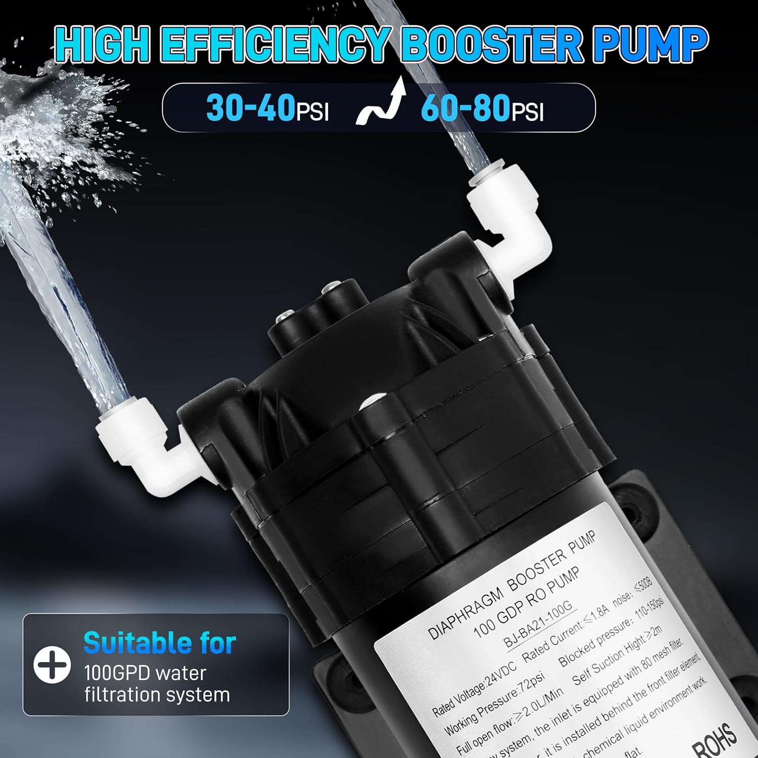 6800 Booster Pump Kit, Suitable for Household Reverse Osmosis Water Filtration System Standards or Manifolds up to 100 GPD,Bring a High-Voltage Switch