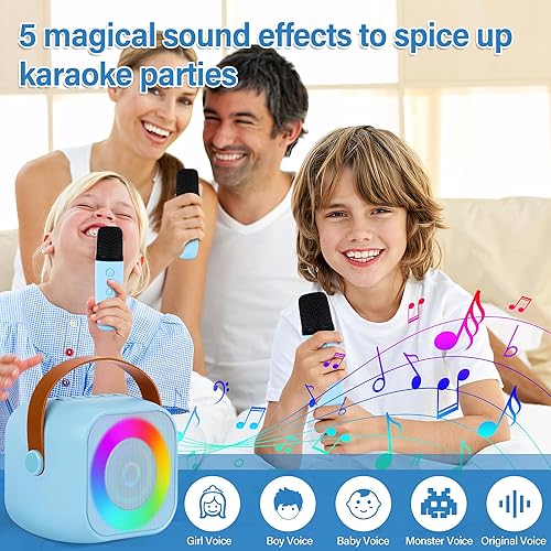 Miniatura 5 de Mini máquina de karaoke para niños, altavoz Bluetooth portátil con micrófono inalámbrico y luces LED, regalos de cumpleaños para niñas de 4 años
