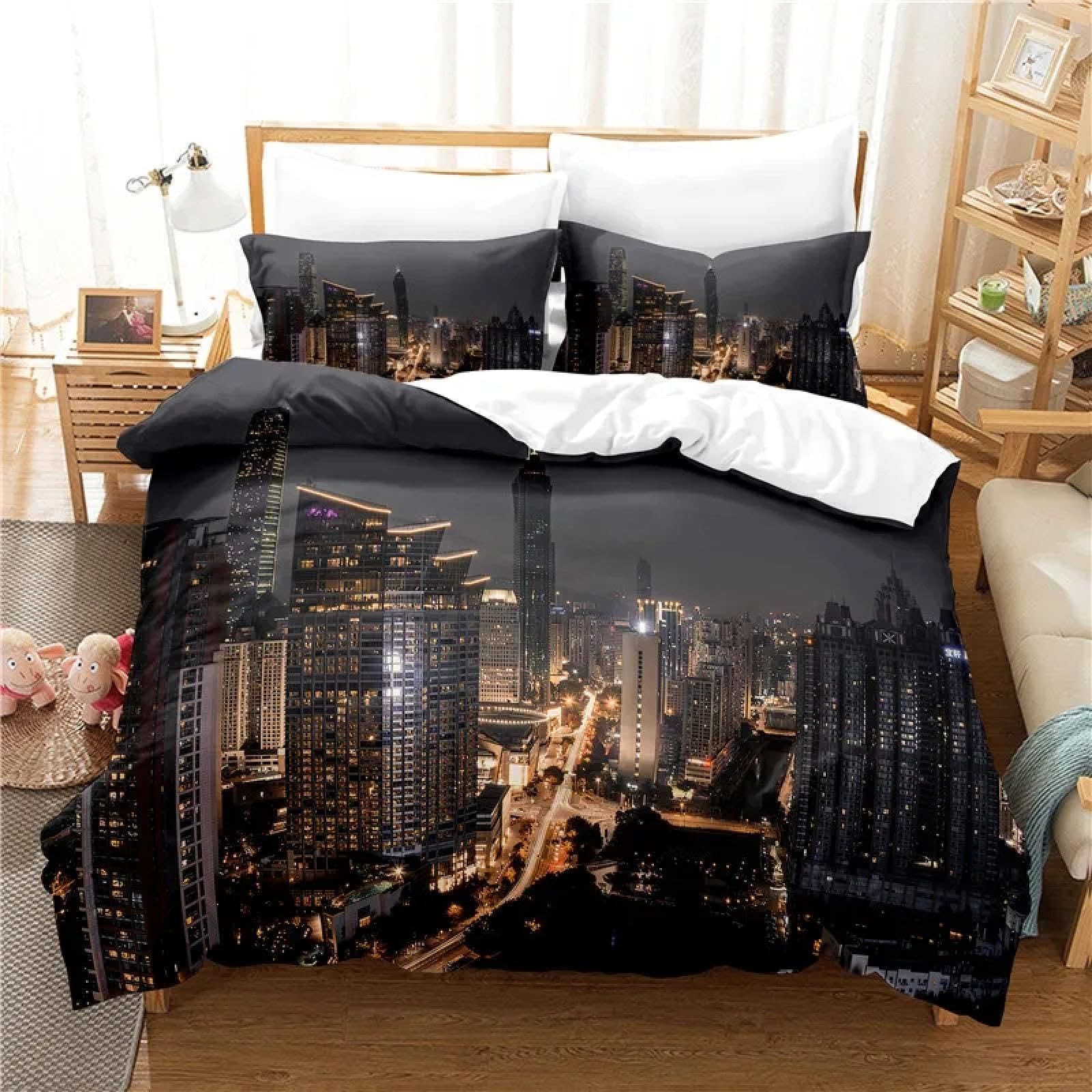 Parure de lit imprimé paysage urbain avec housse de couette 220x260cm