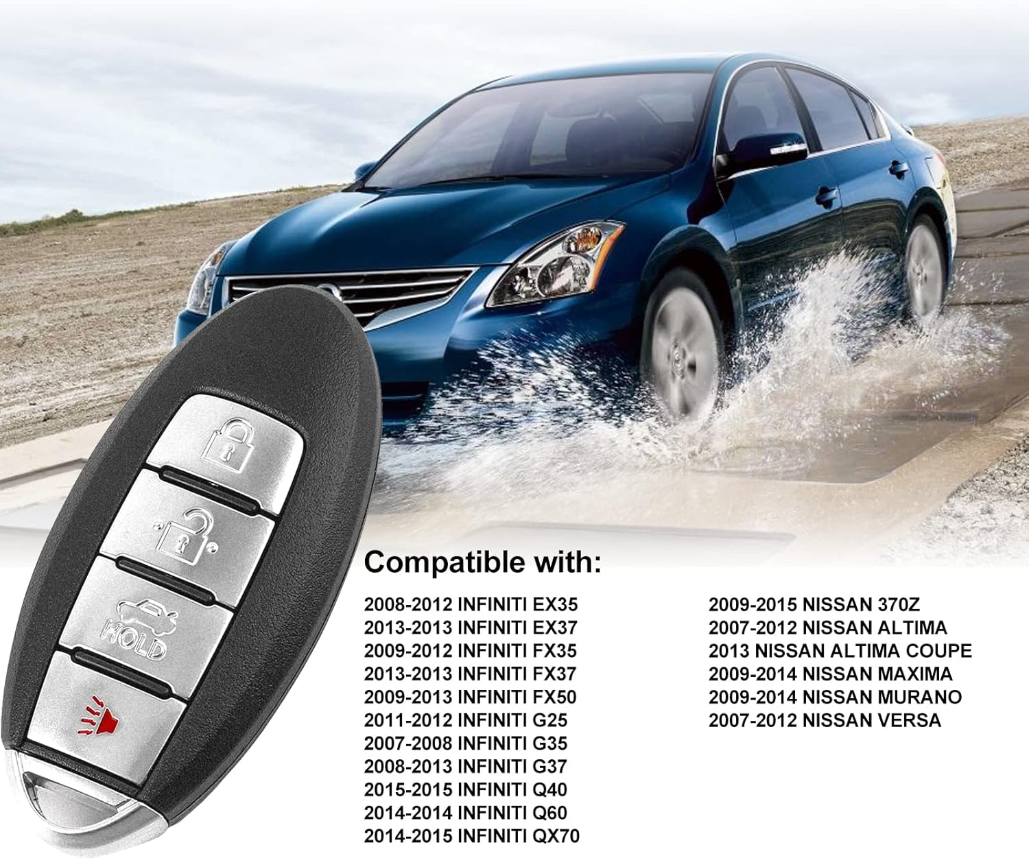 Keyless Entry Remote Key Fob Compatible with Nissan Altima 2007-2012 Maxima 2009-2014 Versa 2007-2012 Infiniti EX35 G35 G37 G25 Q60 Q40 FCCID: KR55WK48903 KR55WK49622 2PCS