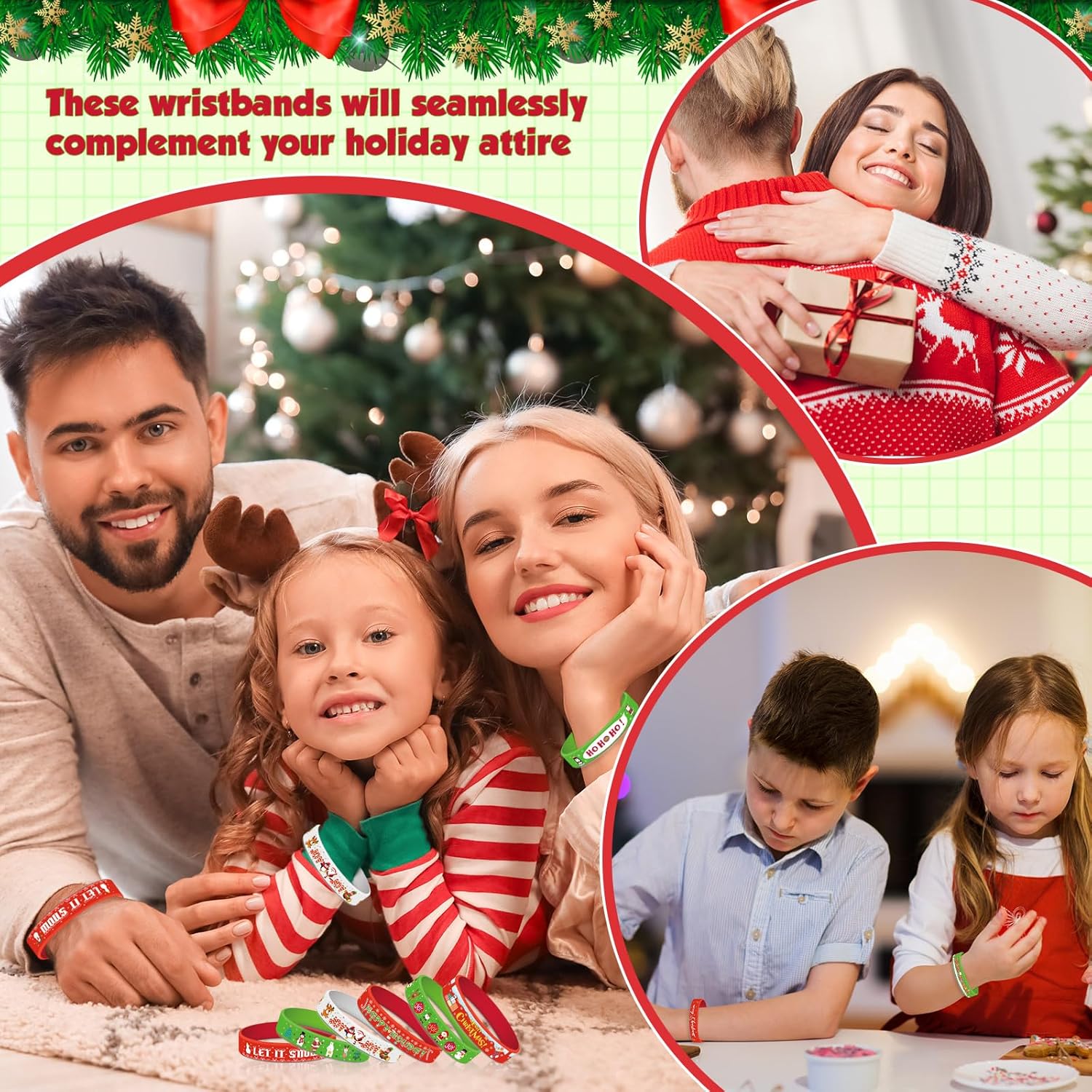 Syhood 200 Pieces Christmas Silicone Bracelets Rubber Wristbands Bulk Merry Christmas Bracelets Gifts for Kids Adult Xmas Party Favors Stocking Stuffers, 10 Style (Red, Green, White)