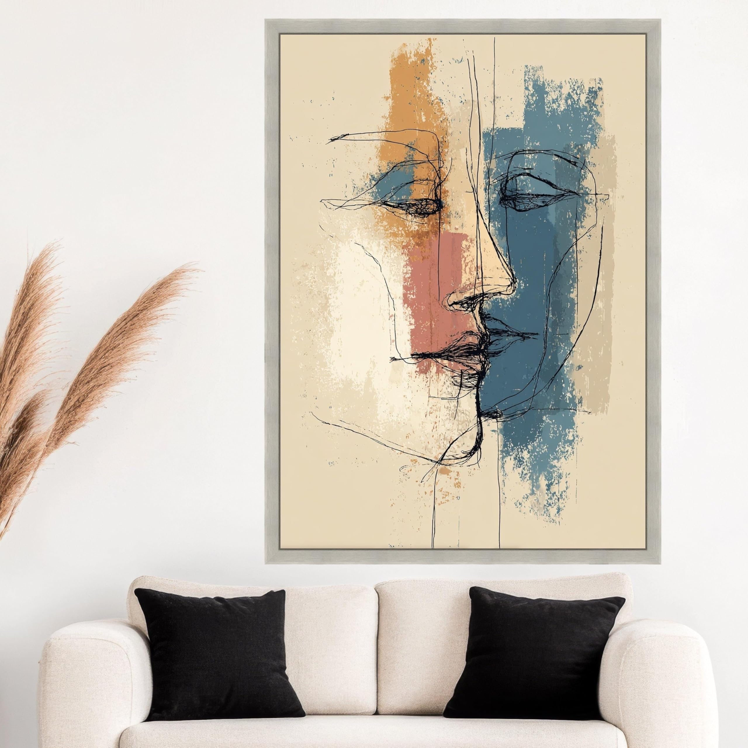LMYCHENG Abstract face canvas, modern art wall decoration, line minimalist painting, large size portrets canvas (20x30cm / internal frame)