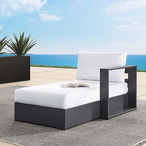 Modway Tahoe - Tumbona de aluminio con recubrimiento en polvo para exteriores en gris y blanco con cojines resistentes a la intemperie, tumbona