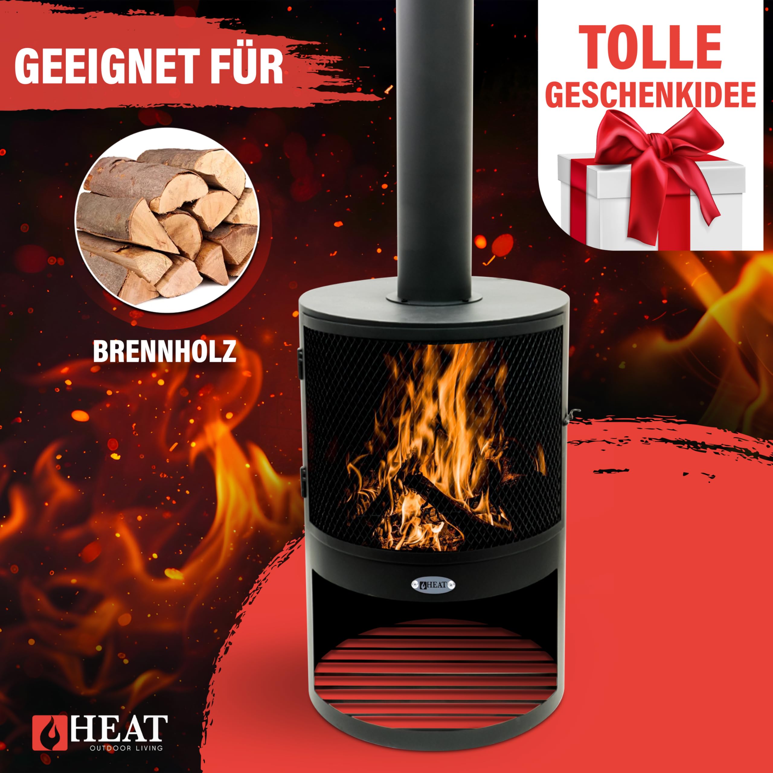 Hamar Gartenkamin Schwarz - Terrassenofen - Feuerstelle für entspannte Abende - Feuersäule Outdoor - Terrassenkamin - Gartenofen aus hochwertigem Stahl - Schwarz - 47x47x148cm
