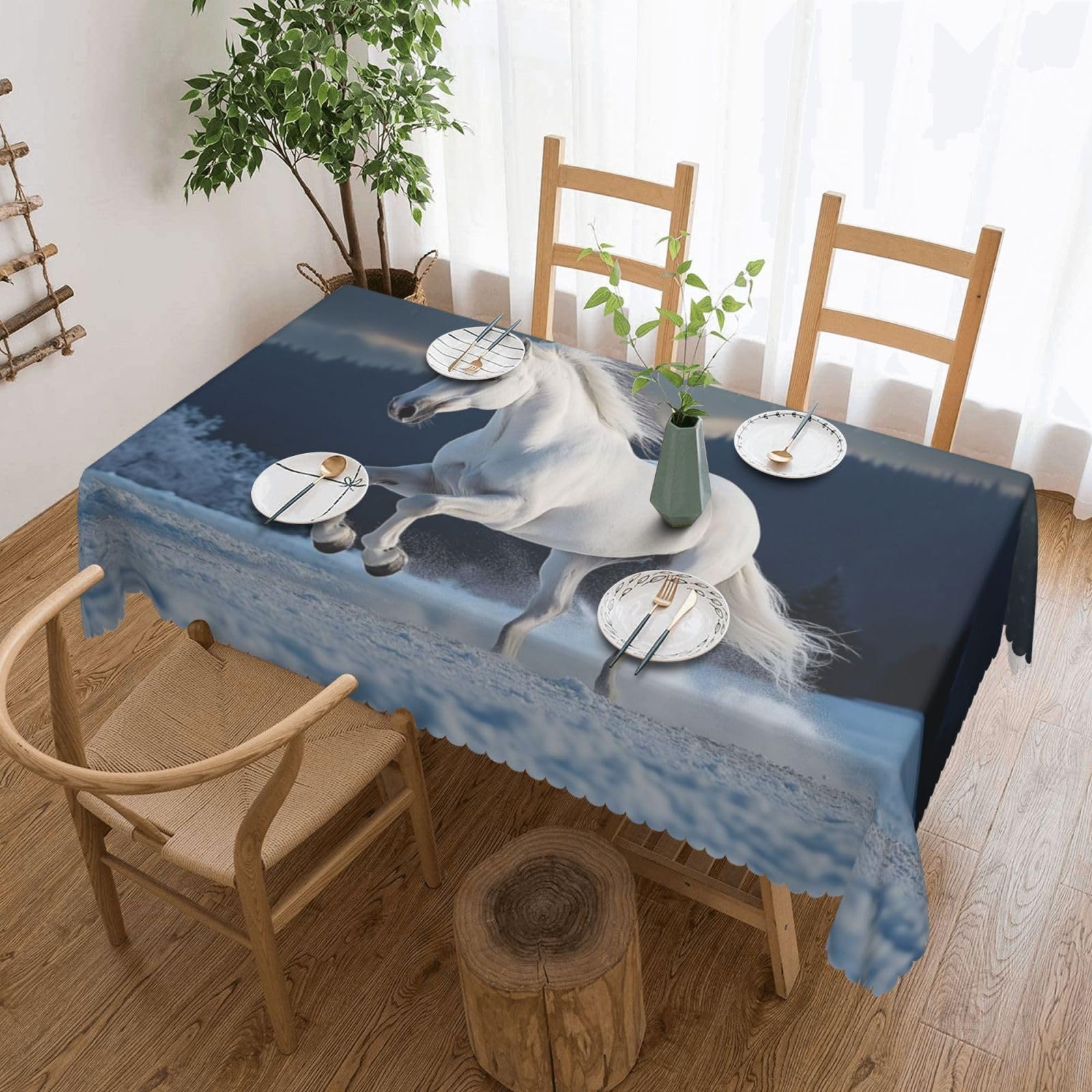 Nappe facile d'entretien et anti-tache cheval blanc pour jardin