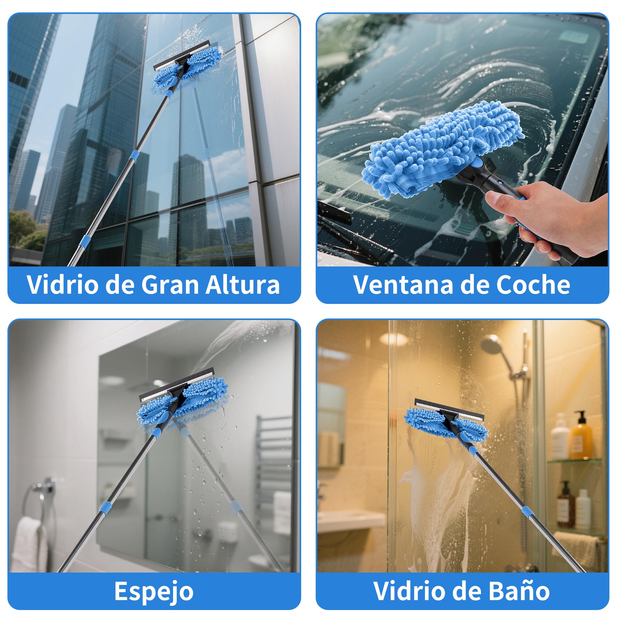 2 en 1 Limpiador Ventanas con Liquidación Ventana Alta Eficiencia Largo para Uso Comercial para el Uso del Hogar (Azul)