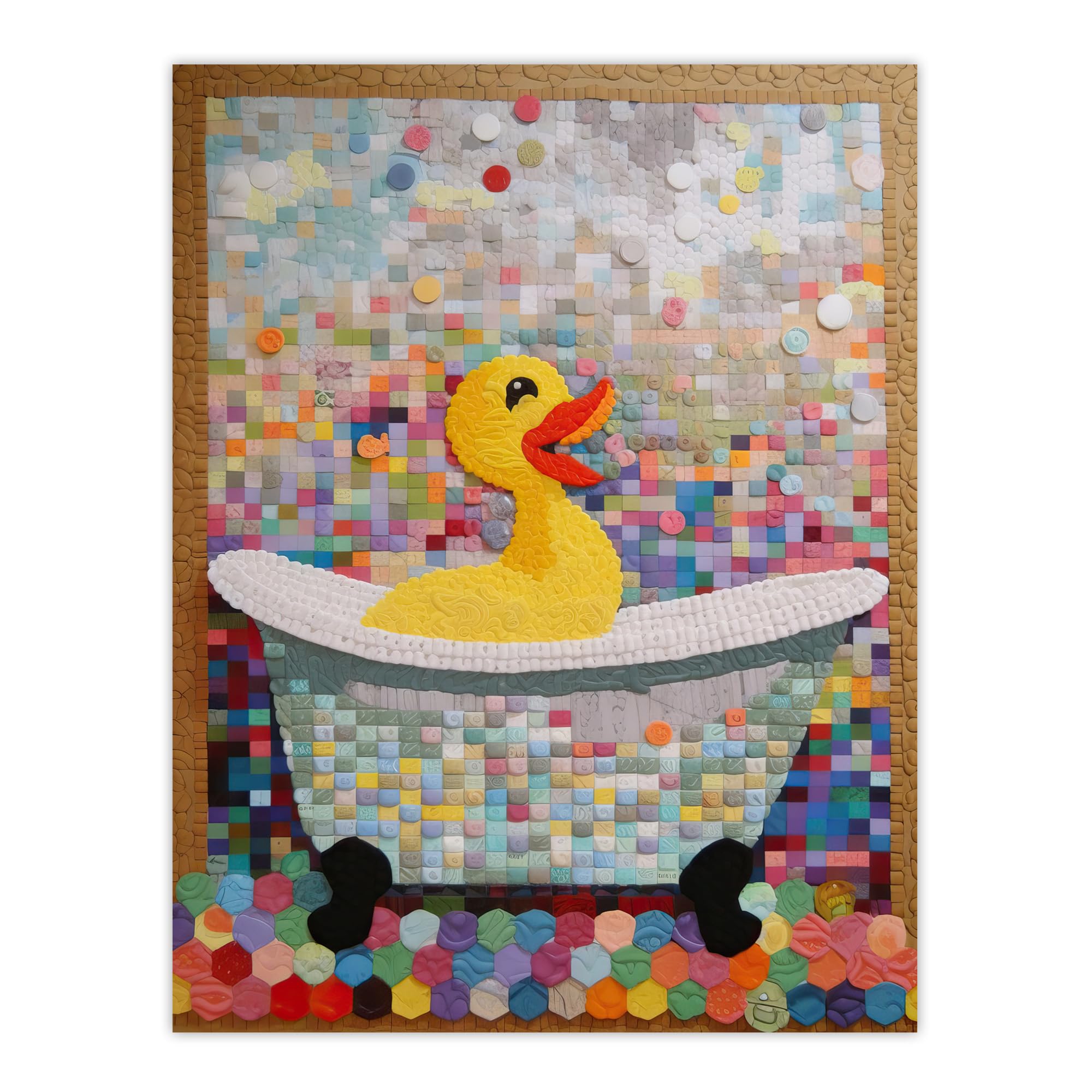 Artery8 Bathtime Yellow Duck In Bathtub Colourful Artwork Bath Time Mosaic Bathroom Painting Extra Large XL Wall Art Poster Print