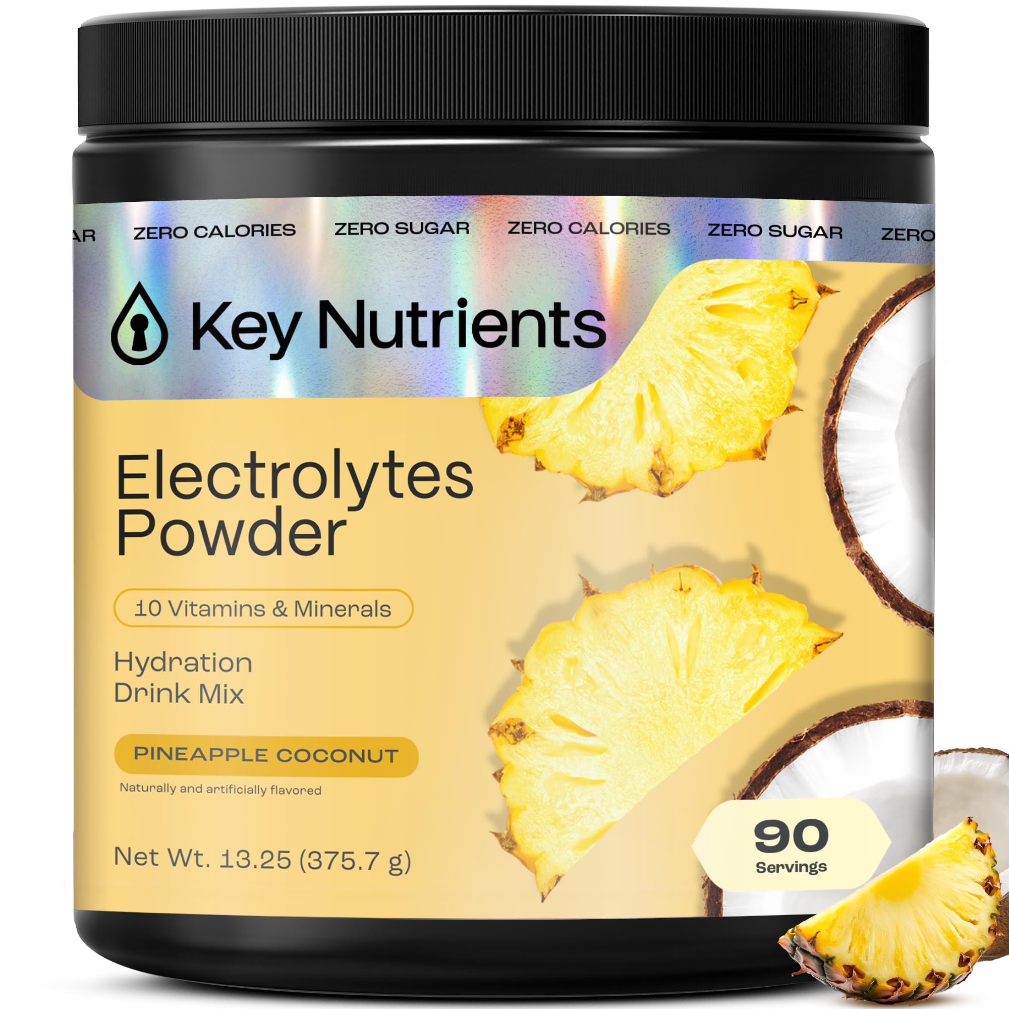 KEY NUTRIENTS Multivitamin Electrolytes Powder No Sugar - Tropical Pineapple Coconut Electrolyte Powder - Endurance & Energy Supplement - Hydration
