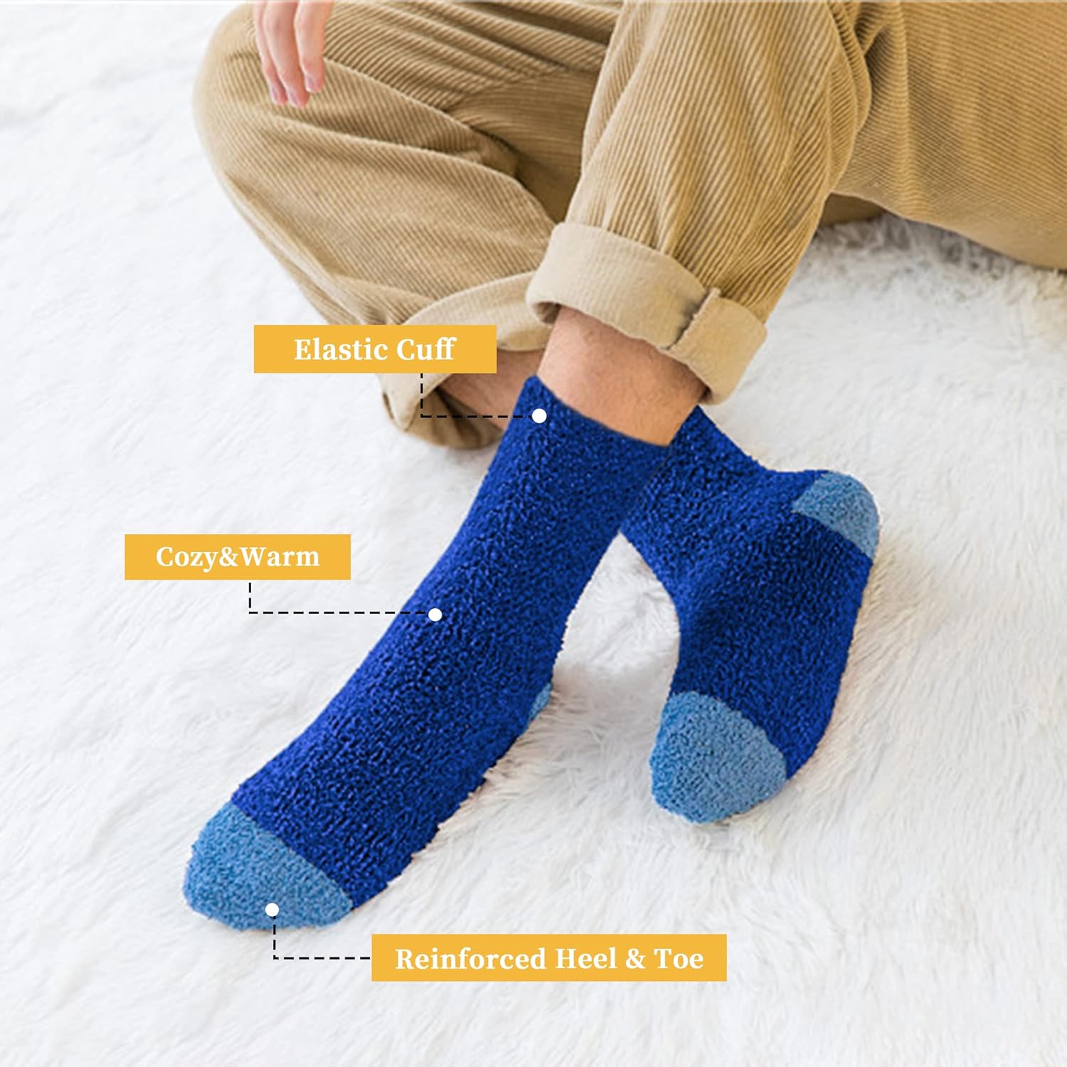 FNOVCO Mens Fuzzy Socks - Soft Cozy Slipper Fluffy Winter Warm Microfiber Plush Sleeping Socks - 5 to 6 Pairs - Image 3