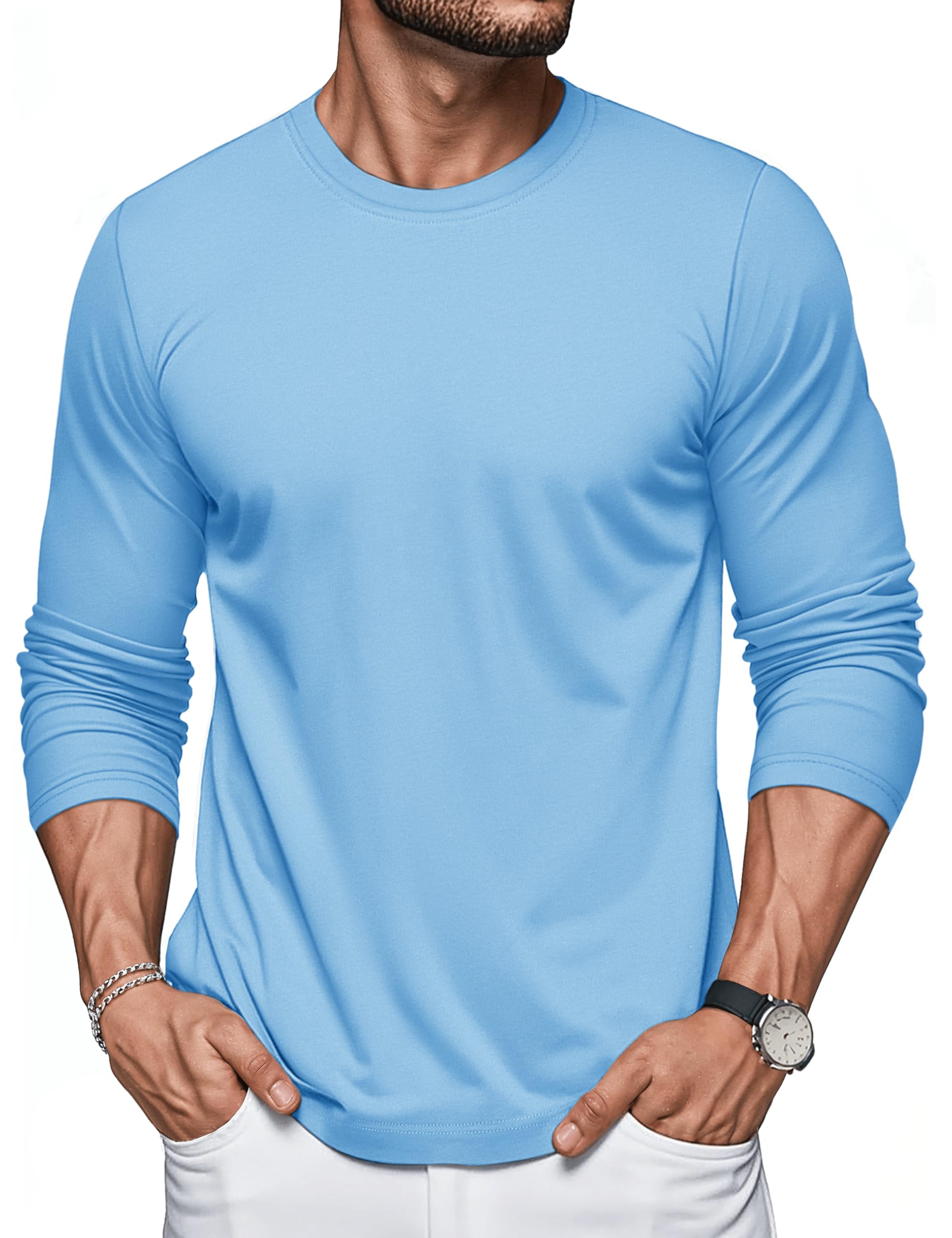 MAGCOMSEN Men's Long Sleeve Shirts Cotton Crew Neck T Shirt Solid Casual Shirt Lightweight Work Tee Shirts