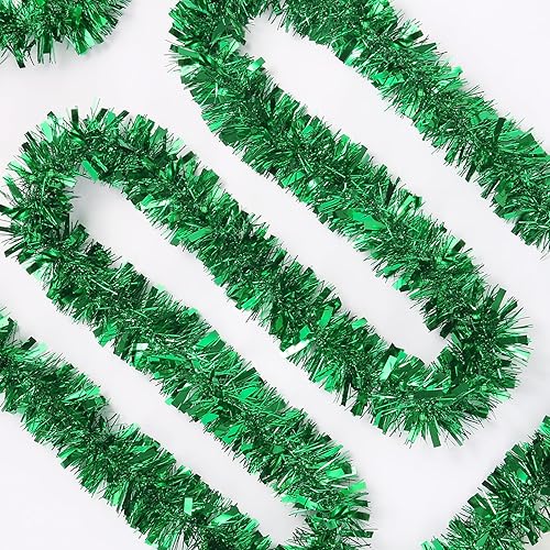 Miniatura 9 de Guirnalda de oropel verde de Navidad de 50 pies, guirnalda de Navidad metálica con torsión para colgar, guirnalda para árbol de Navidad, decoración