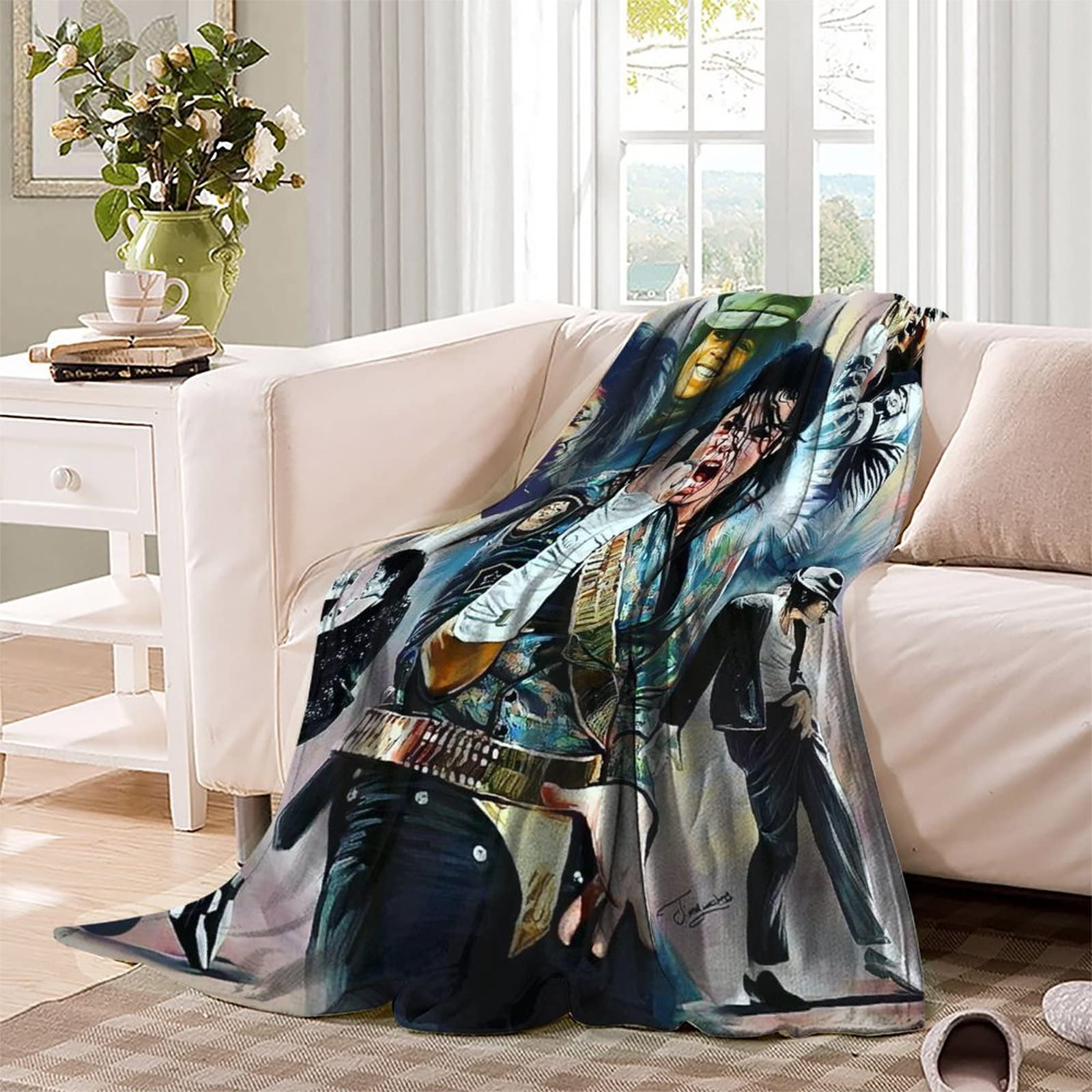 Deken Michael Jackson Paarse Fleece Deken Flanel en Lamswol Pluizige Deken Zachte Dikke Deken voor Bed Omkeerbare Sherpa Deken Lichtgewicht Sofa Gooi 130x150cm