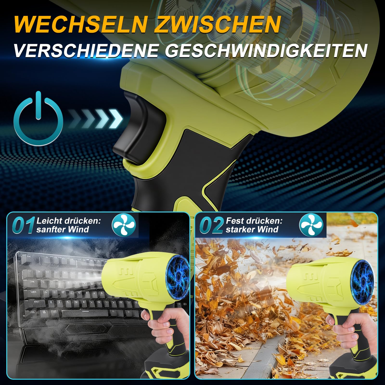 Turbo Gebläse, 600G 35000 U/Min Mini Akku Laubbläser Mit 1300mah Akku Und Ladegerät, Tragbarer Elektrische Staubgebläse LuftbläSer Schneefräse Handgebläse Turbo Fan Auto Trockner Gebläse