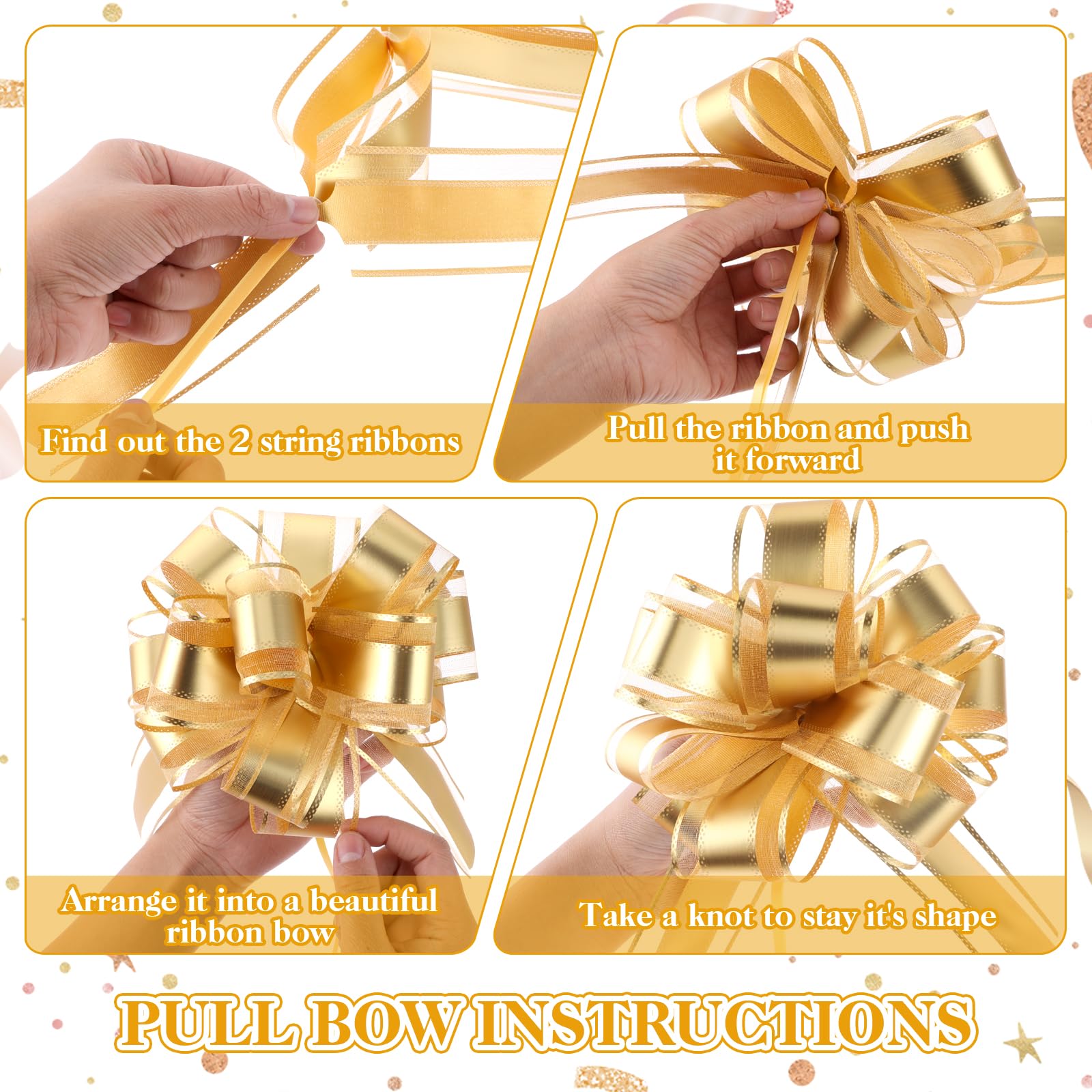 8 Fiocchi Regalo Oro Scintillanti 18cm - Per San Valentino, Matrimoni E Decorazioni - Foto 5