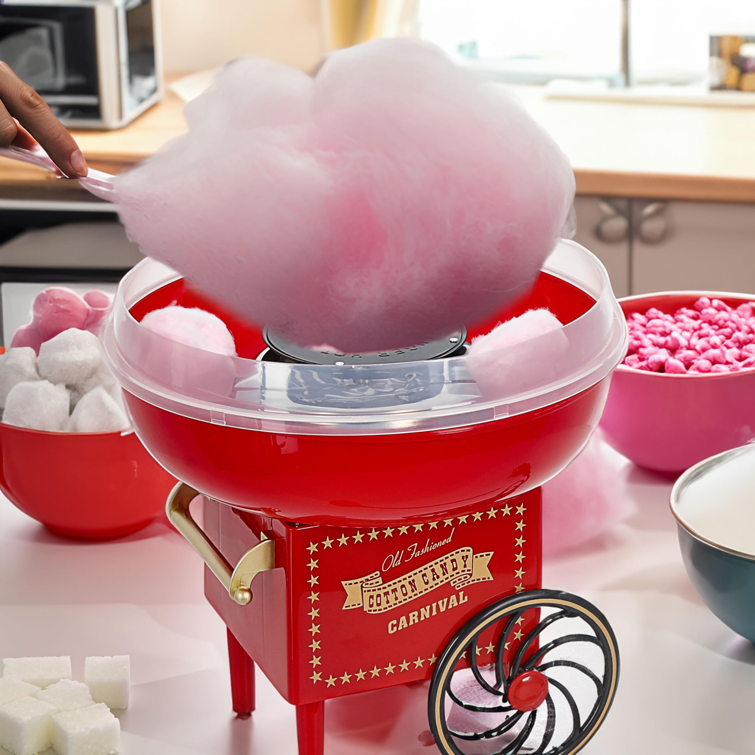 Zuckerwatte Maschine rot gold 29x28cm Kunststoff Cotton Candy Jahrmarkt