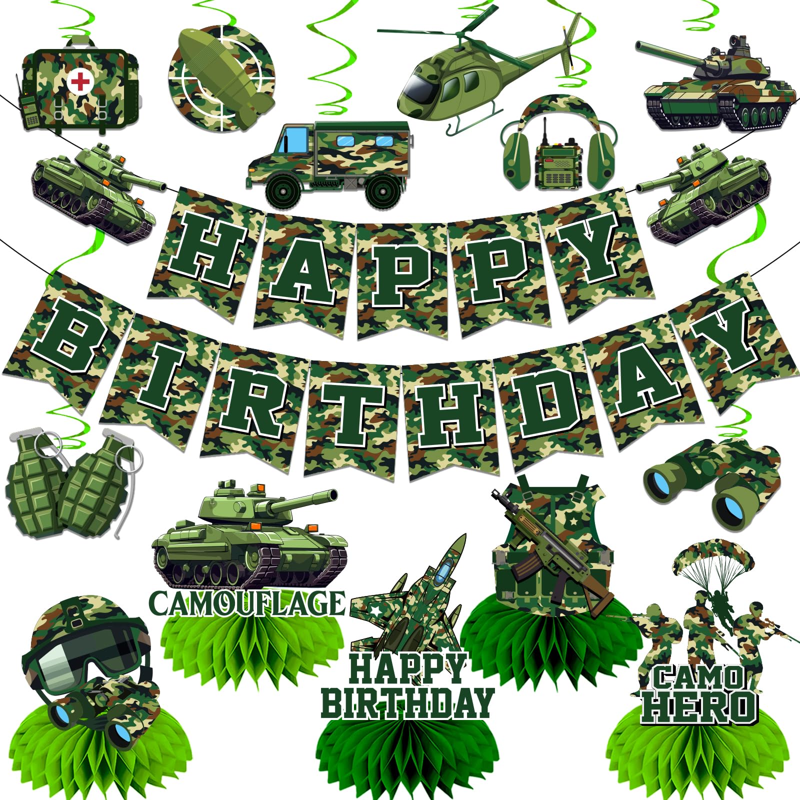 Decoración de fiesta de cumpleaños del ejército