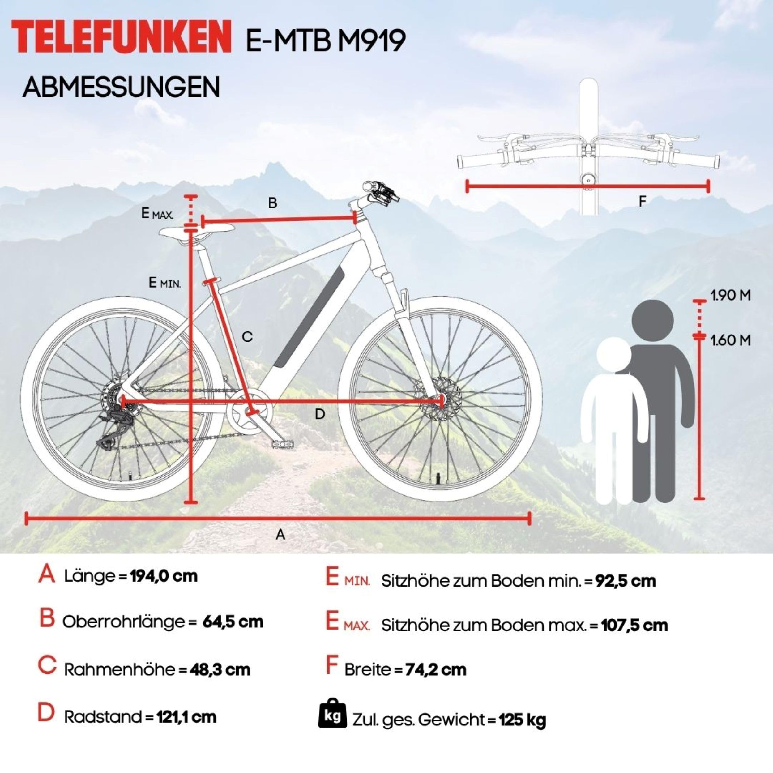 TELEFUNKEN E-Bike Mountainbike 29 Zoll für Herren und Damen | Elektrofahrrad mit 250W Hinterradmotor & 468 Wh Akku | 7-Gang Kettenschaltung | Scheibenbremsen | MTB Hardtail Pedelec