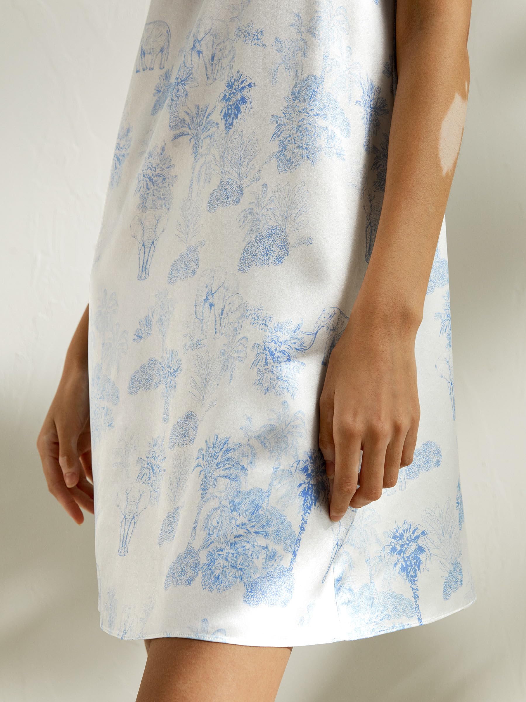LilySilk 100% Seiden-Nachthemd Maulbeerseide Bedrucktes Seiden-Cami-Nachtkleid mit Spaghettiträgern und V-Ausschnitt Entspannt Sexy