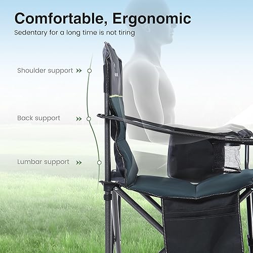 Miniatura 7 de HIGH POINT SPORTS Silla plegable de campamento de gran tamaño, silla portátil resistente para exteriores, silla de campamento plegable con soporte