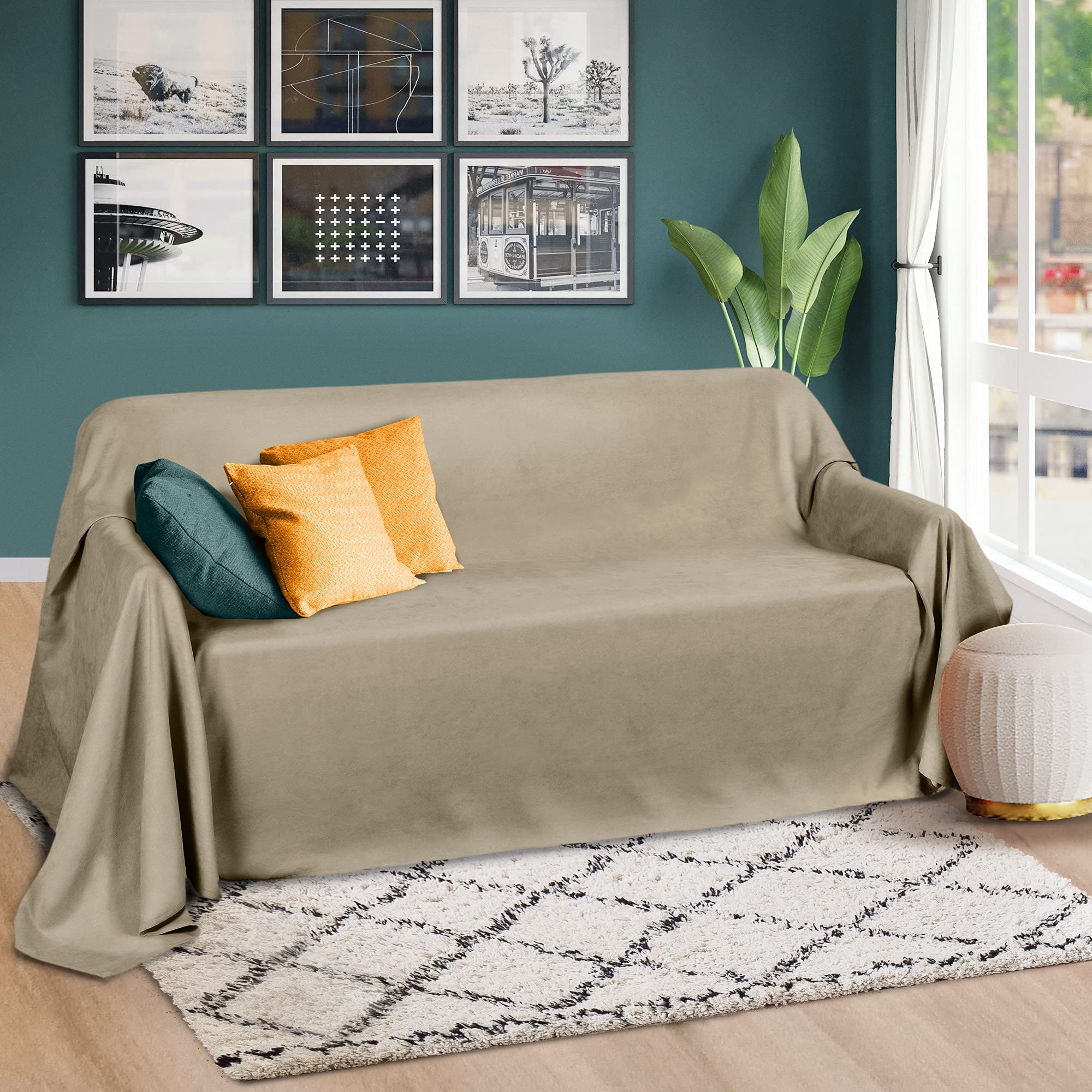 Beautissu Couverture Plaid Similicuir Couvre-lit jeté de canapé | 210x280cm nature ou sofa pour lit double et aspect daim Romantica