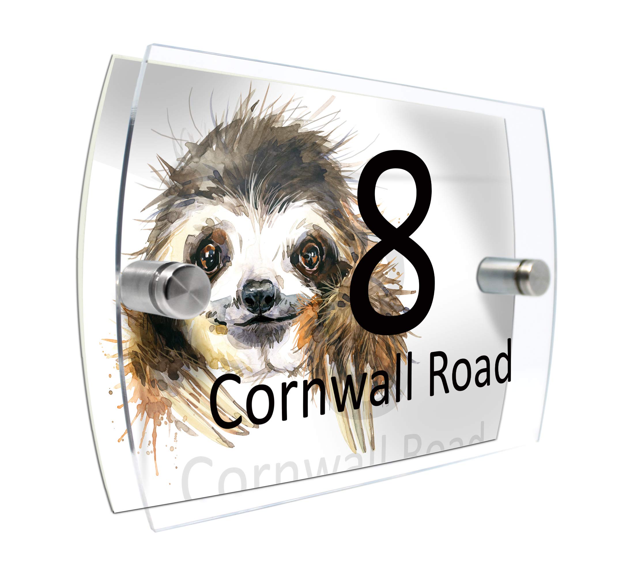 Colourbat Sloth Watercolour Animals Personalised Modern House Number Sign Name And Number Street Wall Plaque (Sloth)