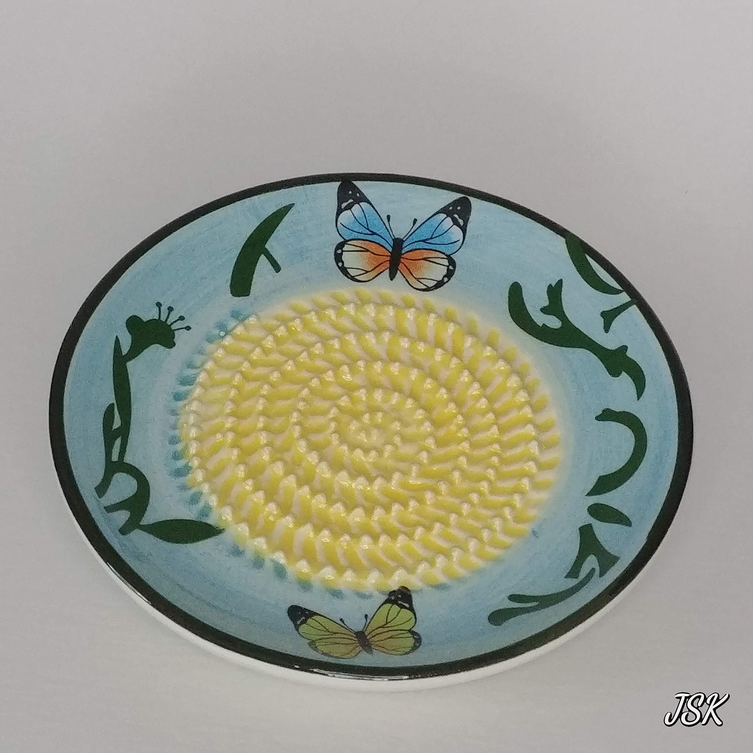 BonCera, All-in-one 4pcs Premium Ceramic Garlic Grater Set - Handmade, Butterfly Design Grater Plate with Garlic Peeler, Gathering Brush, Display Stand, It's Also Grating Turmeric, Ginger, and More,