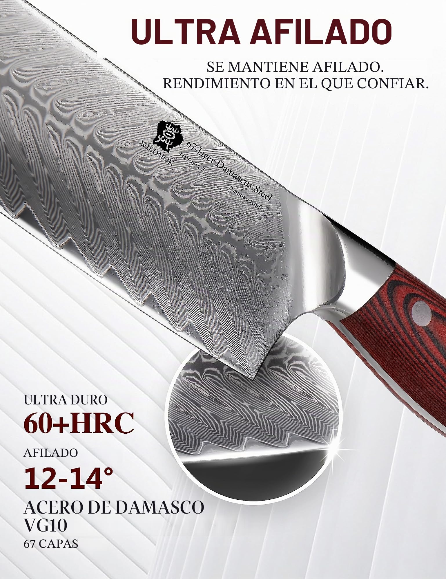 WILDMOK Cuchillo de trinchar Damasco, cuchillo de carne japonés asiático profesional afilado de 18 cm, cuchillo de cocina multifunción de acero súper vg10 para verduras, juego completo Tang