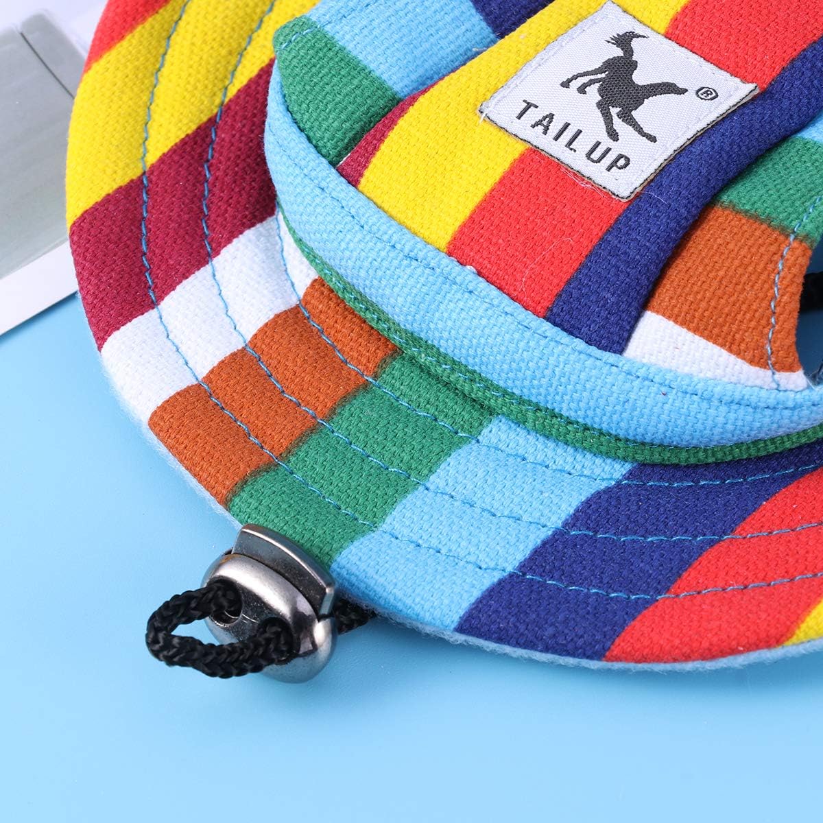 WINOMO Round Brim Pet Cap Visor Hat Pet Dog Mesh Porous Sun Cap with Ear Holes for Small Dogs - Size M (Colorful Stripe) : Pet Supplies