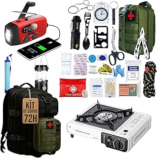 Kit de Survie Complet UE 2025, Sac à Dos de préparation d’Urgence 72 Heures, équipement Essentiel avec Radio Solaire, éclairage, paracorde et Couverture Thermique