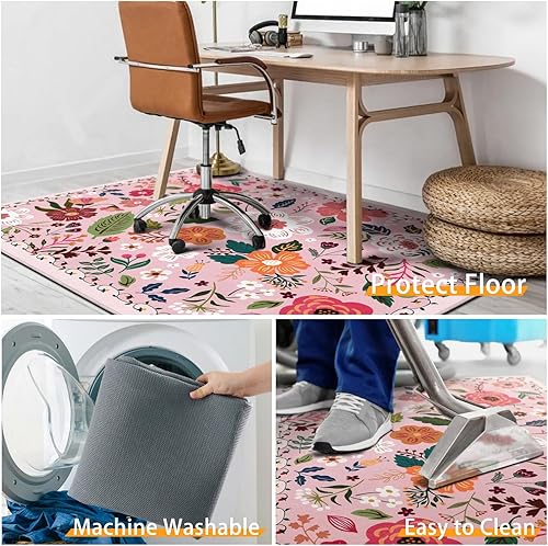 Vista 36 de Tapete para silla de oficina para suelo de madera dura y azulejos, tapete bohemio floral de 36 x 48 pulgadas para silla de computadora de oficina
