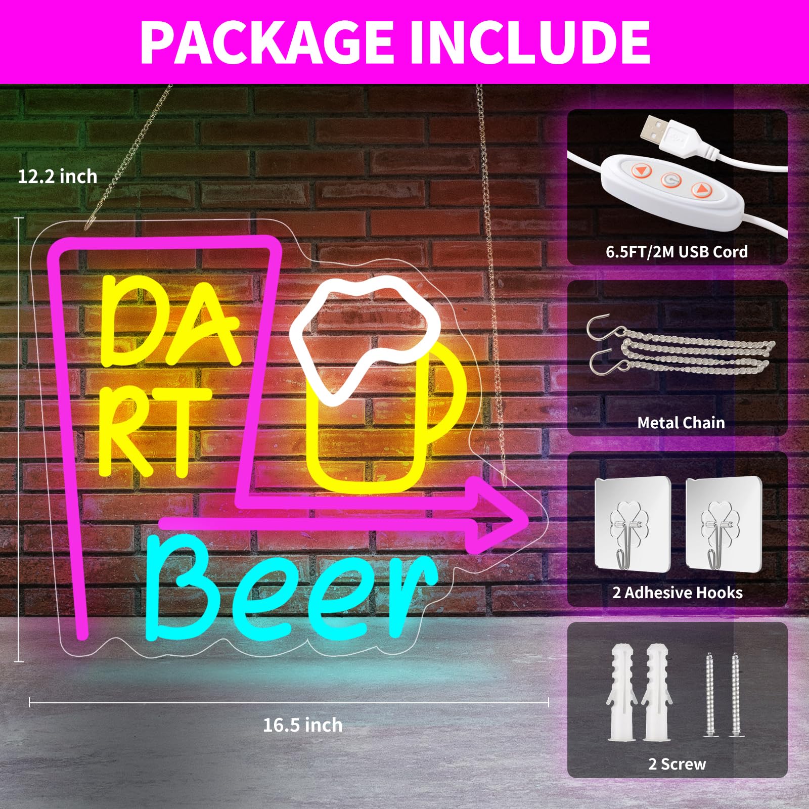 Rdutuok Darts Neon Sign Dart Beer Signs Darts Light Neon Gaming Sign Dartboard Neon Sign Darts Bar Neon Light for Wall Decor Game Room Darts Club Home Bar Pub Party USB Powered - Image 4