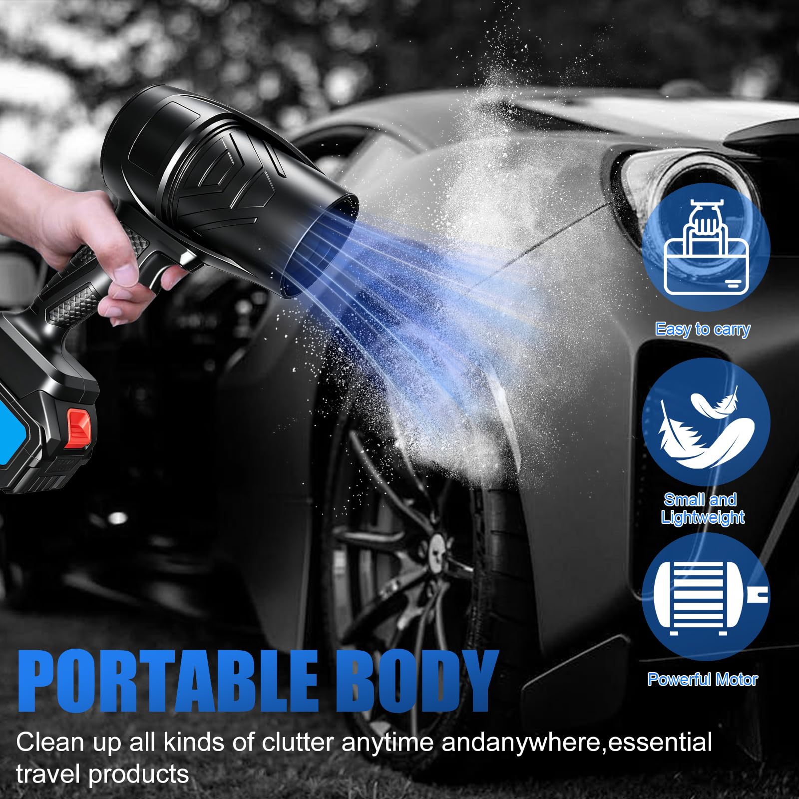 Soplador de Hojas Inalámbrico 21V 40000 RPM – Motor de Cobre, Súper Potente y Ligero, con 2 Baterías 2400mAh y Cargador Rápido – Autonomía 30 Min, Ideal para Jardín, Coche, Patio y Camping | Motor de cobre, batería de 3000 mAh x2, autonomía de 30 minutos,