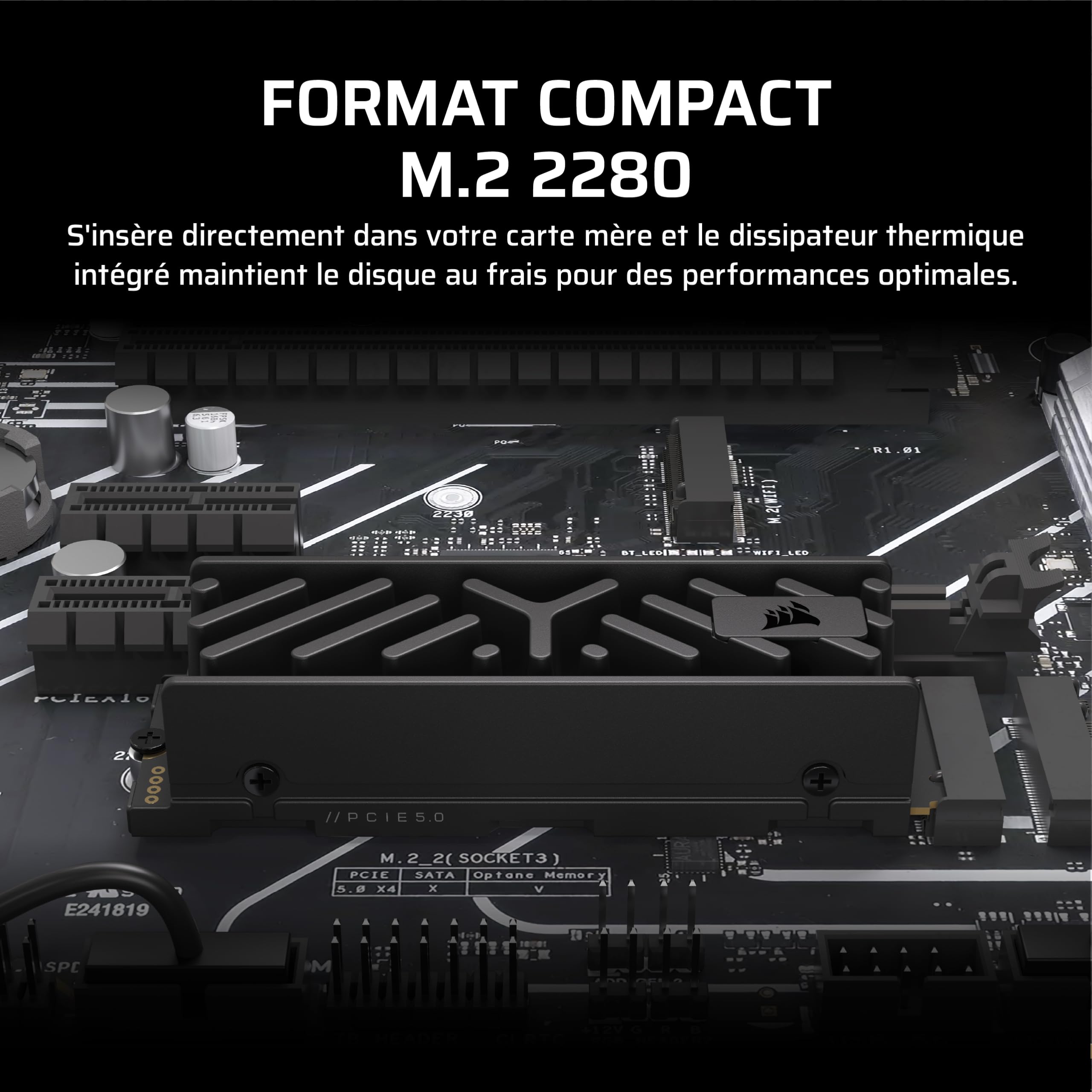 Corsair MP700 Elite 4 to Disque SSD M.2 2280 NVMe PCIe 5.0 x4 avec Dissipateur Thermique — Jusqu’à 9 400 Mo/s en Lecture, 8 100 Mo/s en Écriture, NAND 3D TLC — PC et Ordinateur Portable Stockage