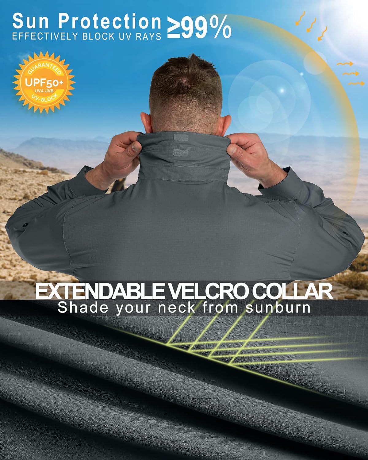 33,000ft Men's UPF 50+ UV Protection Long Sleeve Hiking Shirts Breathable Quick Dry Fishing Shirts for Safari, Outdoor - Image 6