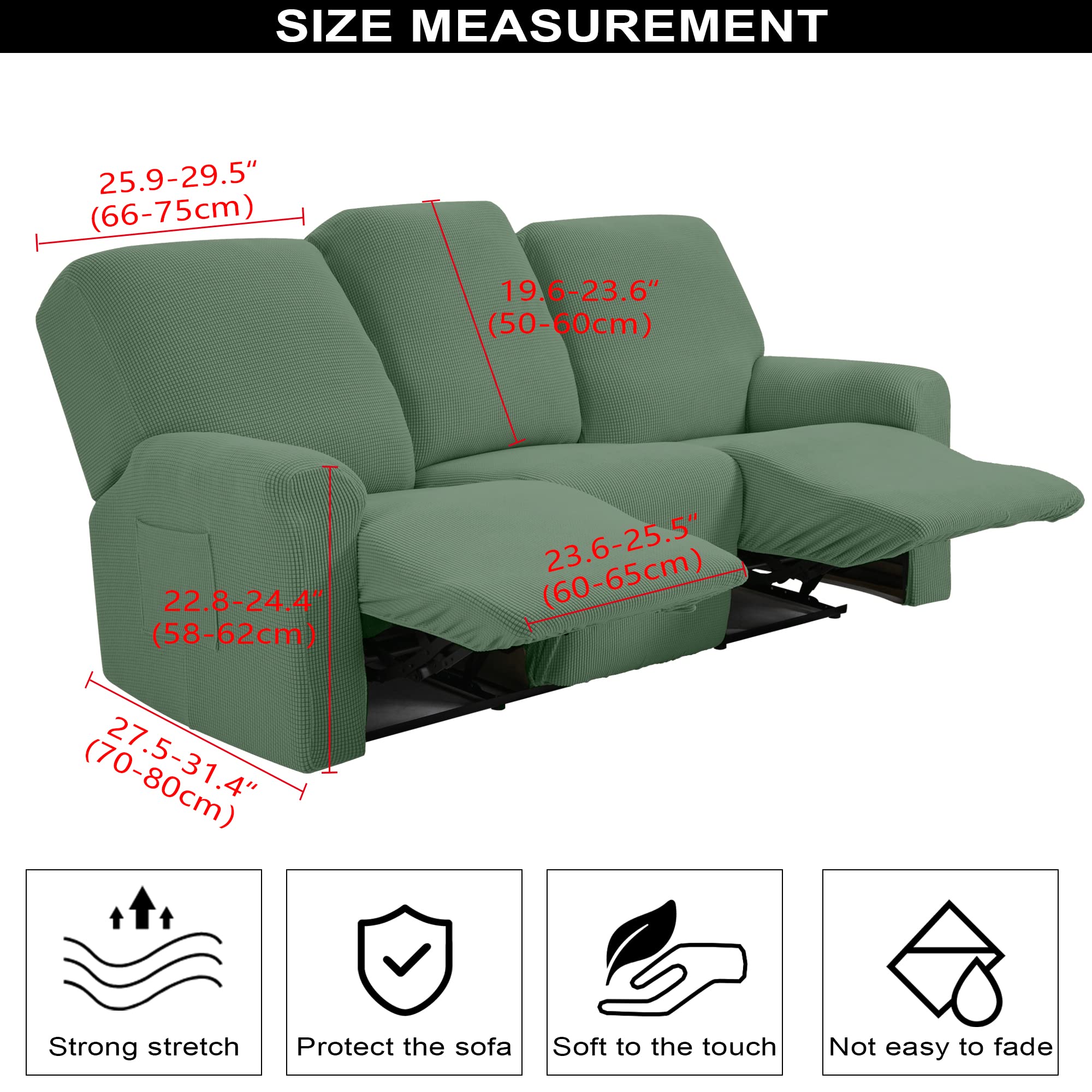 TIANSHU 3 Posti Fodera per Poltrona Reclinabile, Fodera per Poltrona Reclinabile Jacquard, Fodera per Divano Reclinabile Elasticizzata (Poltrona Reclinabile, Verde)