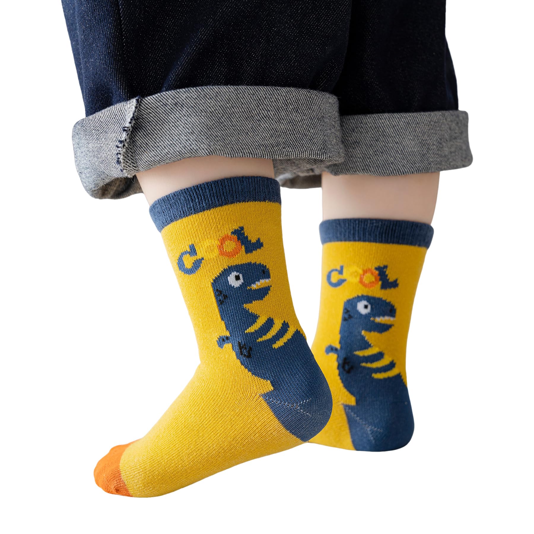 Dinosaur Socks for Boys, Dino Crew Boy Socks 6-8 Years Old Funky Novelty Cute Fun Dinosaur Gifts for Kids 5 Pairs Style D